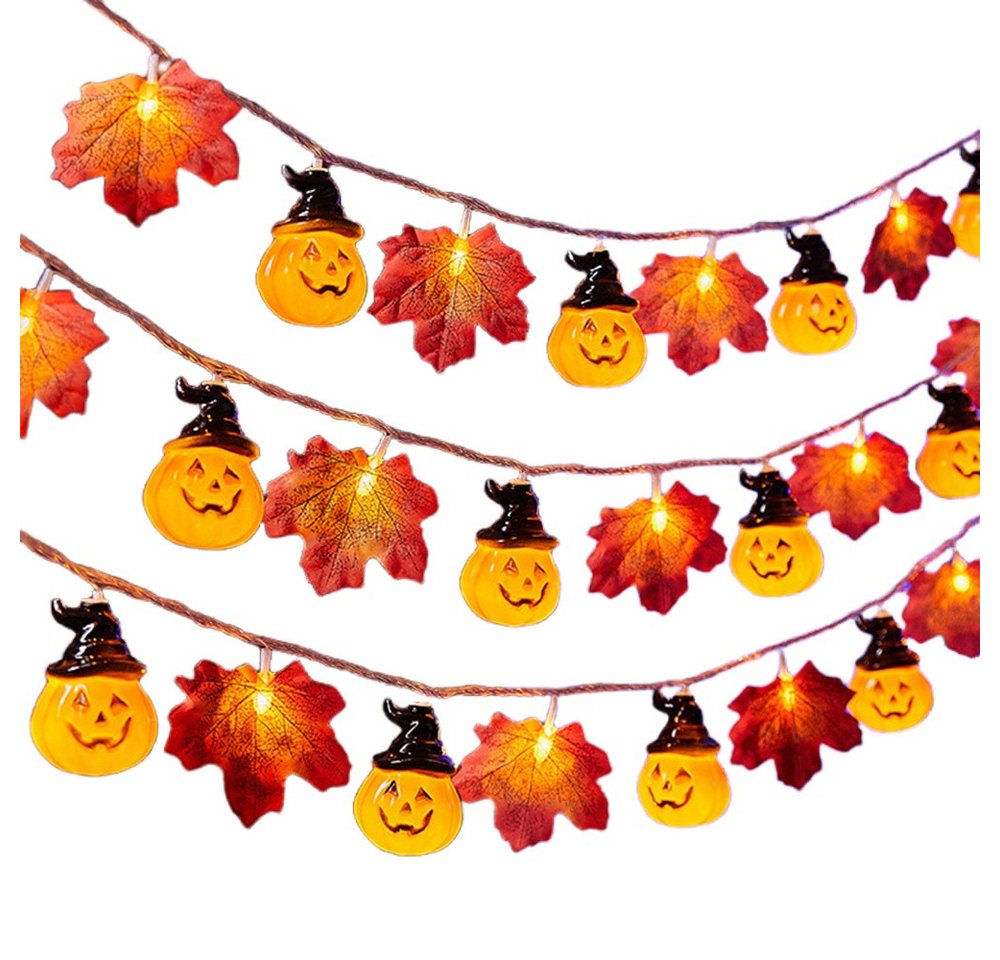 Coonoor LED-Lichterkette 3M 20LED Halloween Deko Herbst Ahornblatt Girlande Lichterkette, für Halloween Theme Erntedankfest Weihnachtsfeiern
