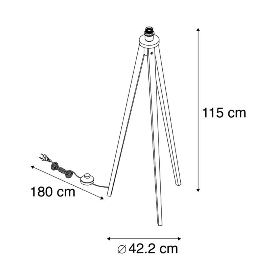 Qazqa Stehlampe Tripod_classic, ohne Leuchtmittel, Warmweiß, QAZQA Stehlampe, e27, Schwarz, Holz, Landhaus