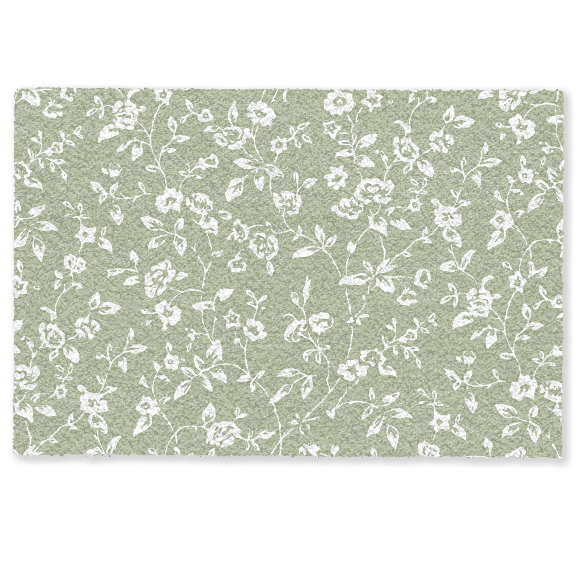 MuchoWow Fußmatte Blumen - Druck - Grün - Weiß, Rechteckig, innen Schmutzfangmatte, Tür, Schmutzfänger Flur, Teppich, 60x40 cm
