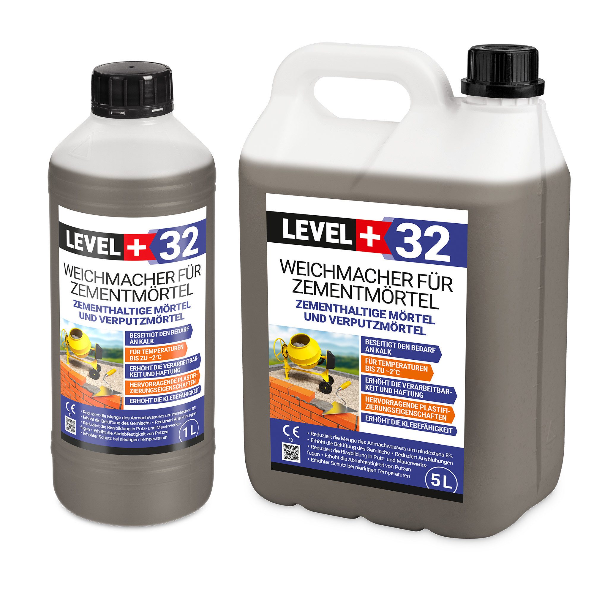 Level+ Beton LEVEL+ Weichmacher für Mörtel Flüssig L+32 Ersetzt Kalk 25L