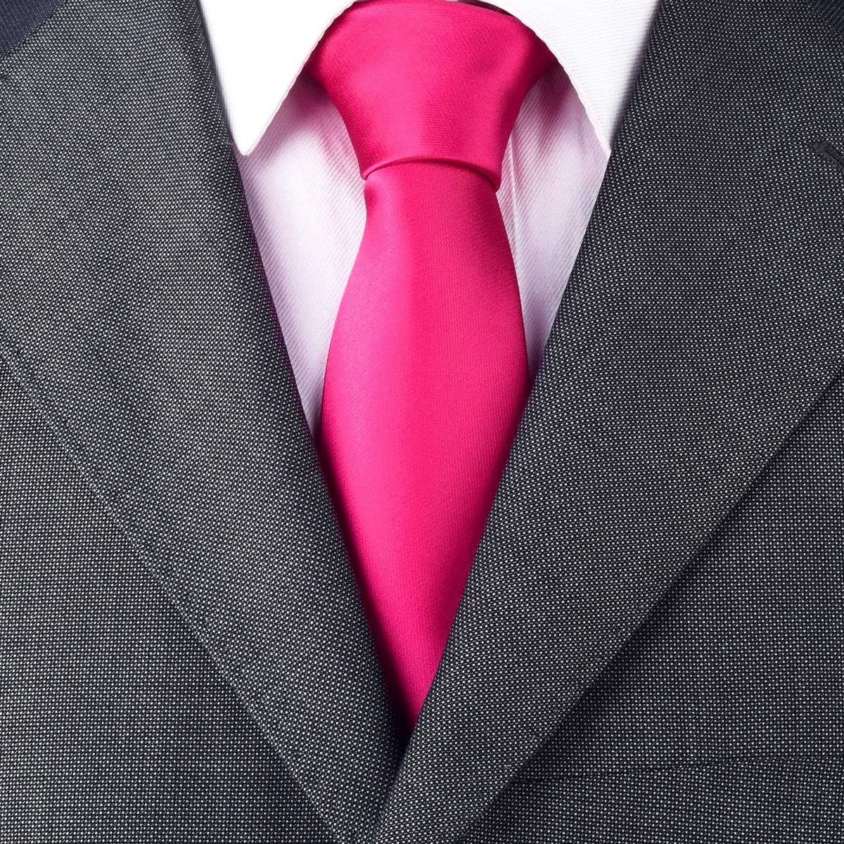 DonDon Seidenlook, 7 festliche 1-St., klassischer zeitlos oder cm Krawatte Krawatte) Büro für rosa breit Krawatte Veranstaltungen 1x Schnitt, (Packung,