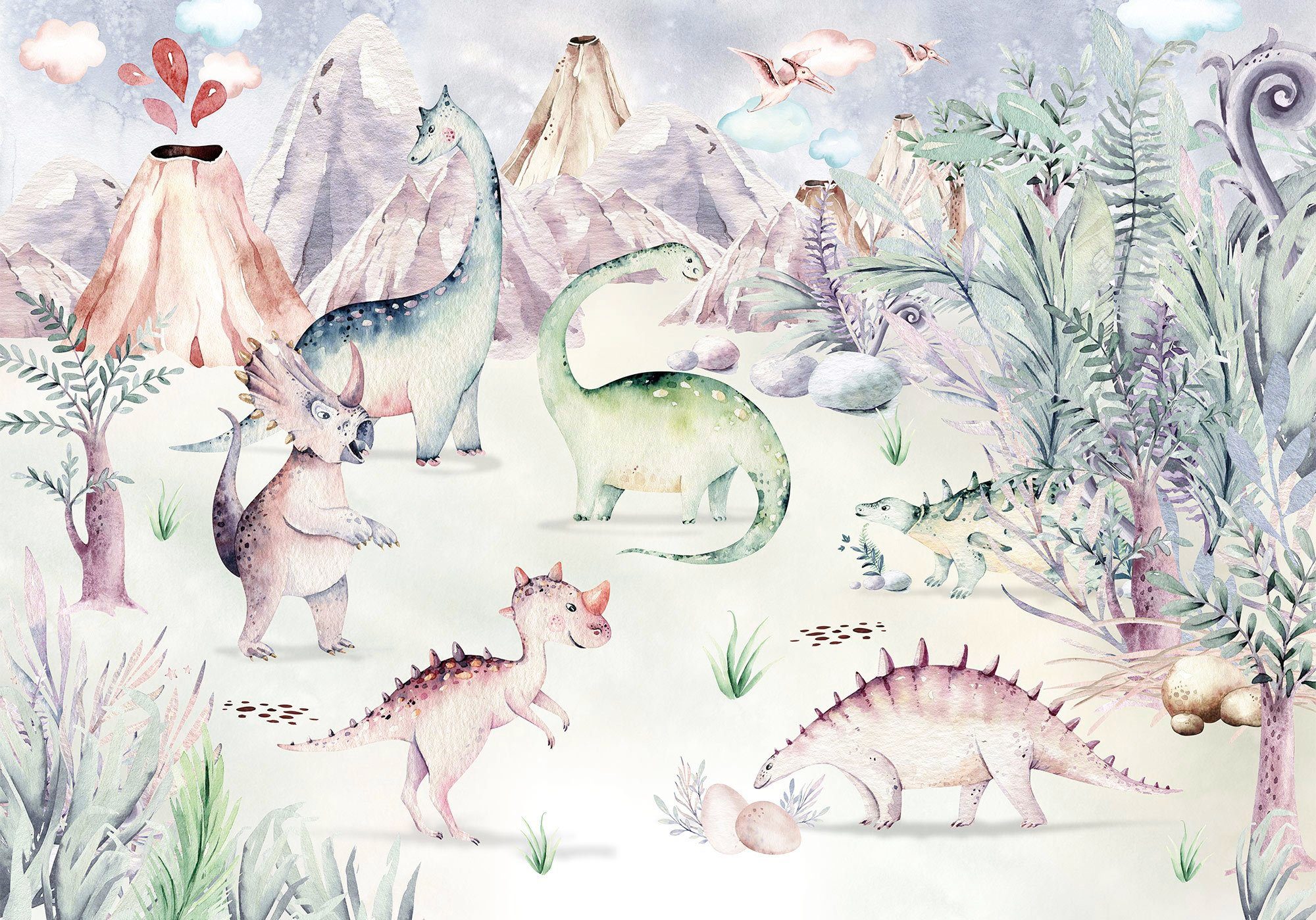 Komar Vliestapete Digitaldruck Vlies - Dino Playground - Größe 400 x 280 cm, glatt, bedruckt, Kinderzimmer