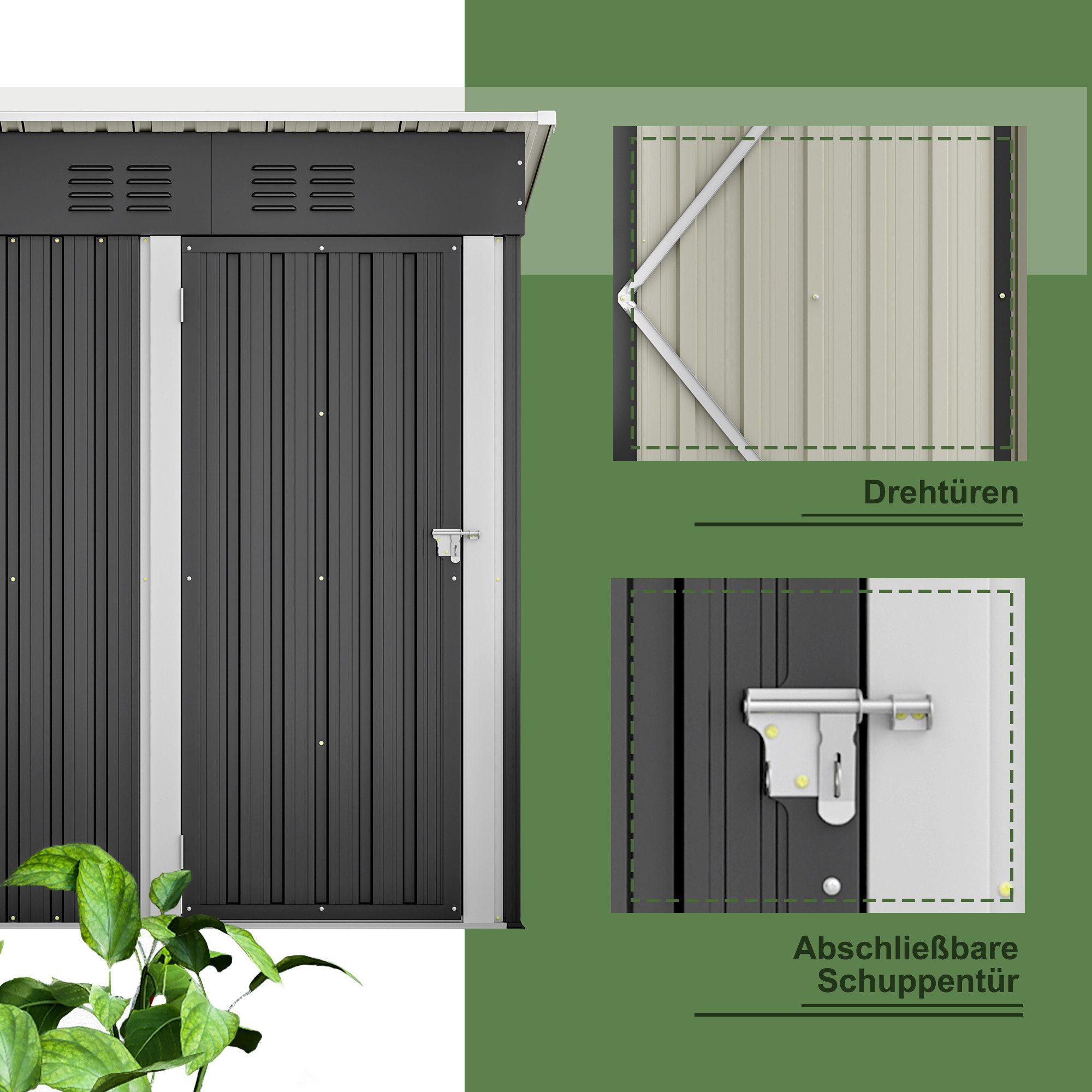Thanaddo Gartenhaus Metall Gerätehaus Geräteschuppen Inkl. Metallfundament, (Mehr Leben im Garten), inkl. Fundament aus Metall (ohne Boden)