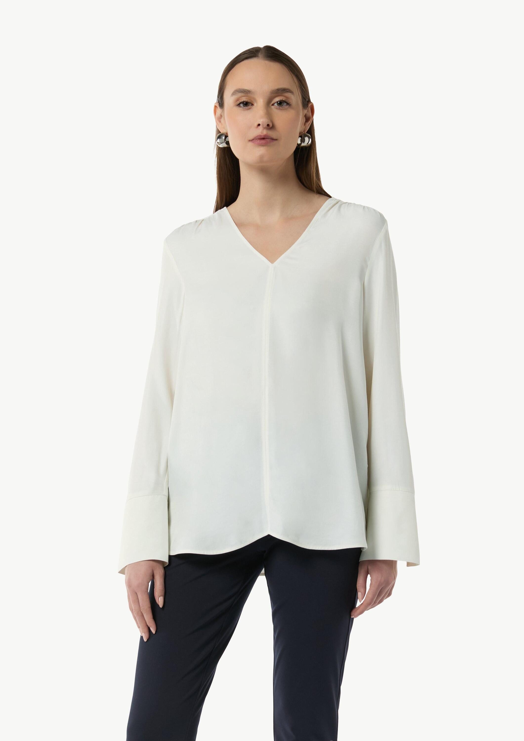 comma Langarmbluse Bluse Viskosebluse mit V-Ausschnitt
