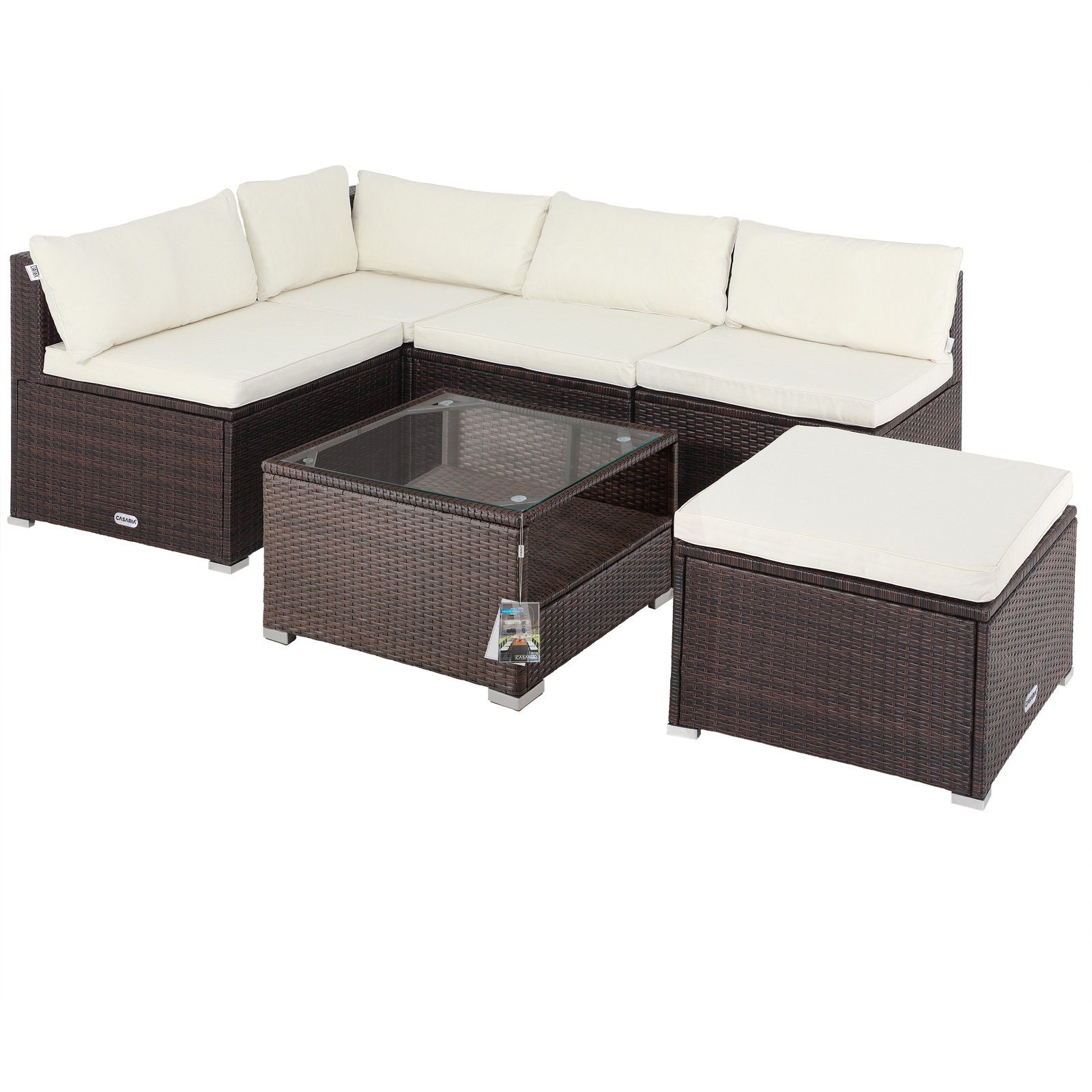 Casaria Gartenlounge-Set, (16-tlg), Gartenmöbel 7cm Auflagen Sitzkissen Sicherheitsglas Tisch Lounge
