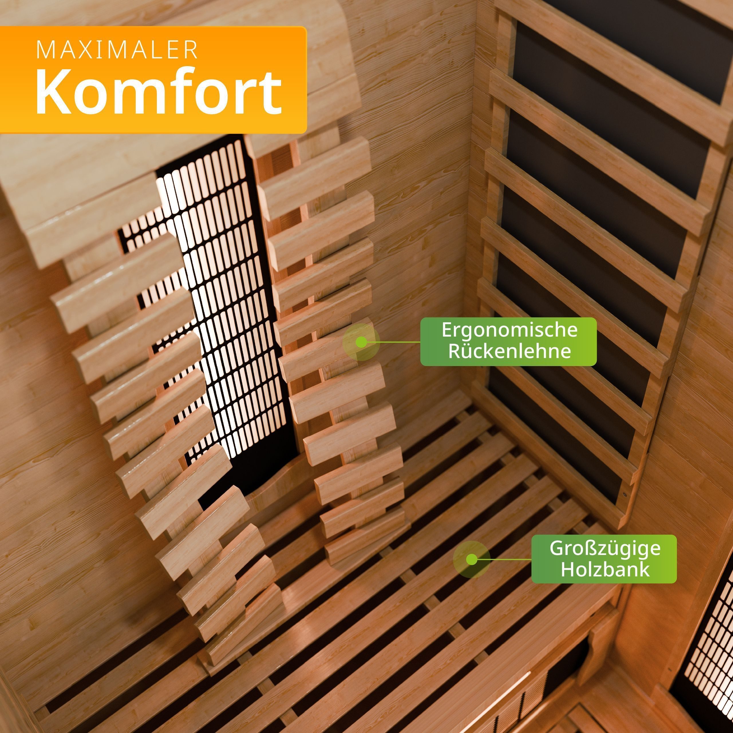 Artsauna Infrarotkabine Kiruna90 Premium Dual Technologie, BxTxH: 90 x 90 x 190 cm, für 1 Personen, Hemlockholz, Sound-System, Bluetooth, LED-Farblicht