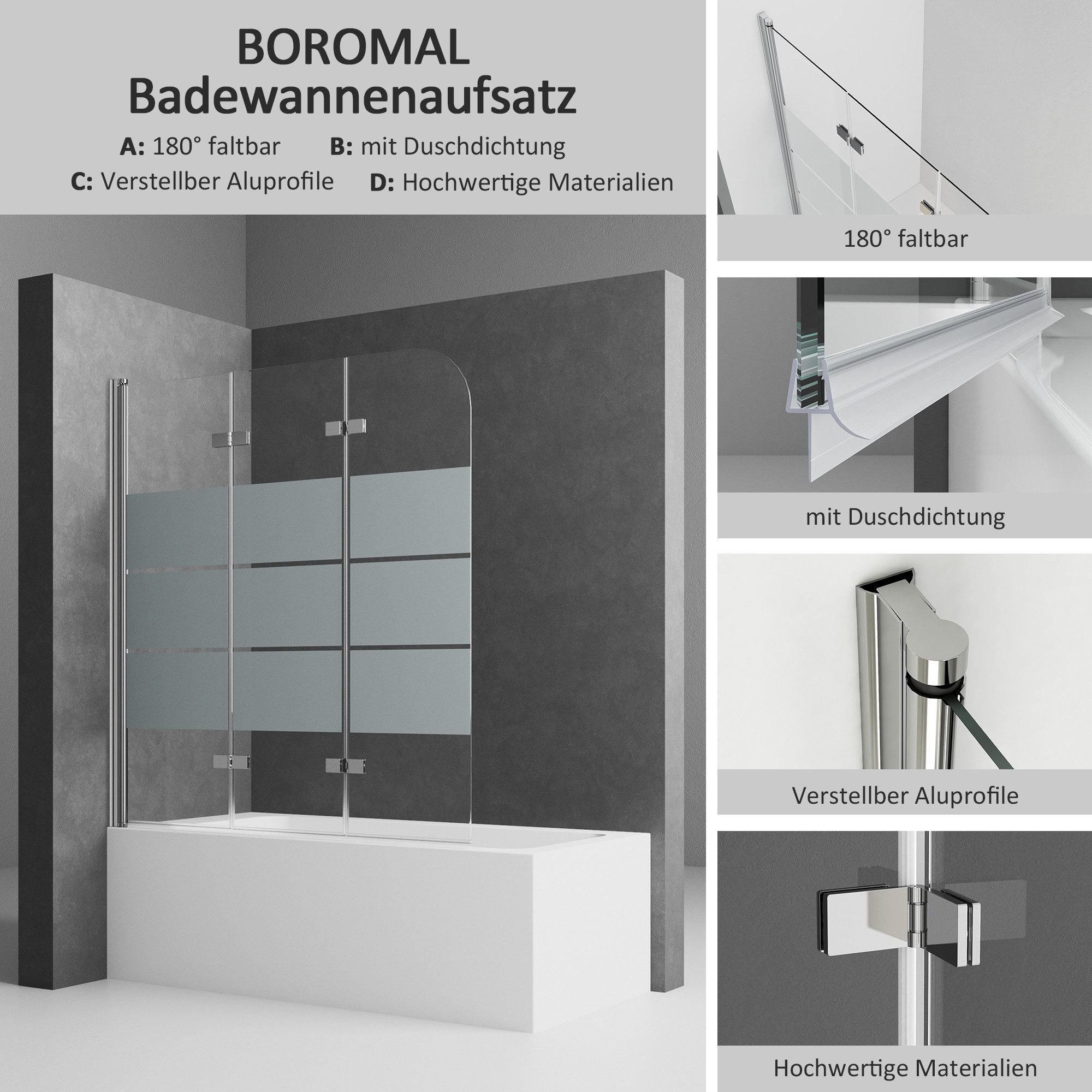 Boromal Duschwand für Badewanne Badewannenaufsatz Badewannenfaltwand günstig online kaufen