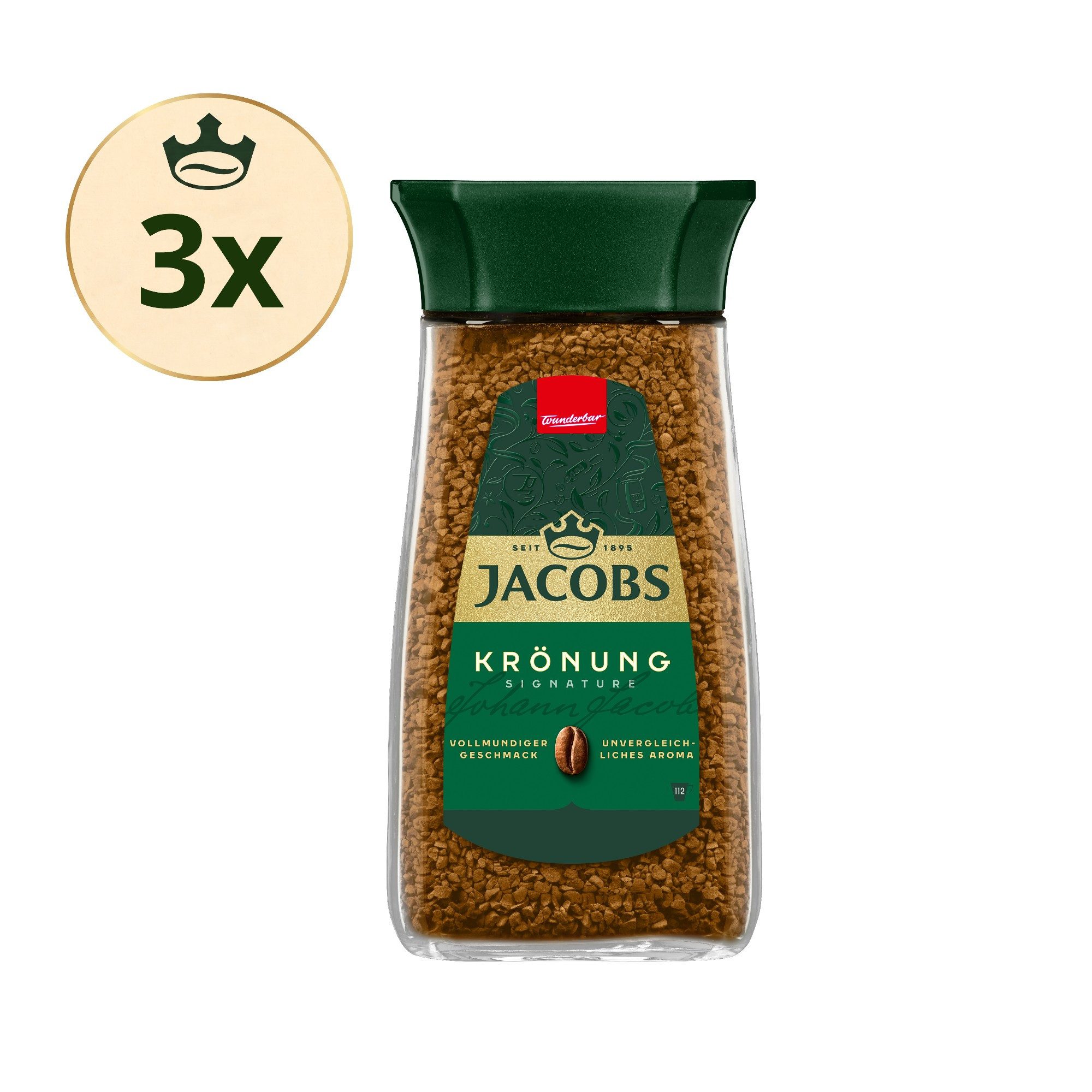 JACOBS Kaffee Löskaffee Krönung 3 x 200 g Gläser Instantkaffee - 600 g, (Packung, 3er Pack)