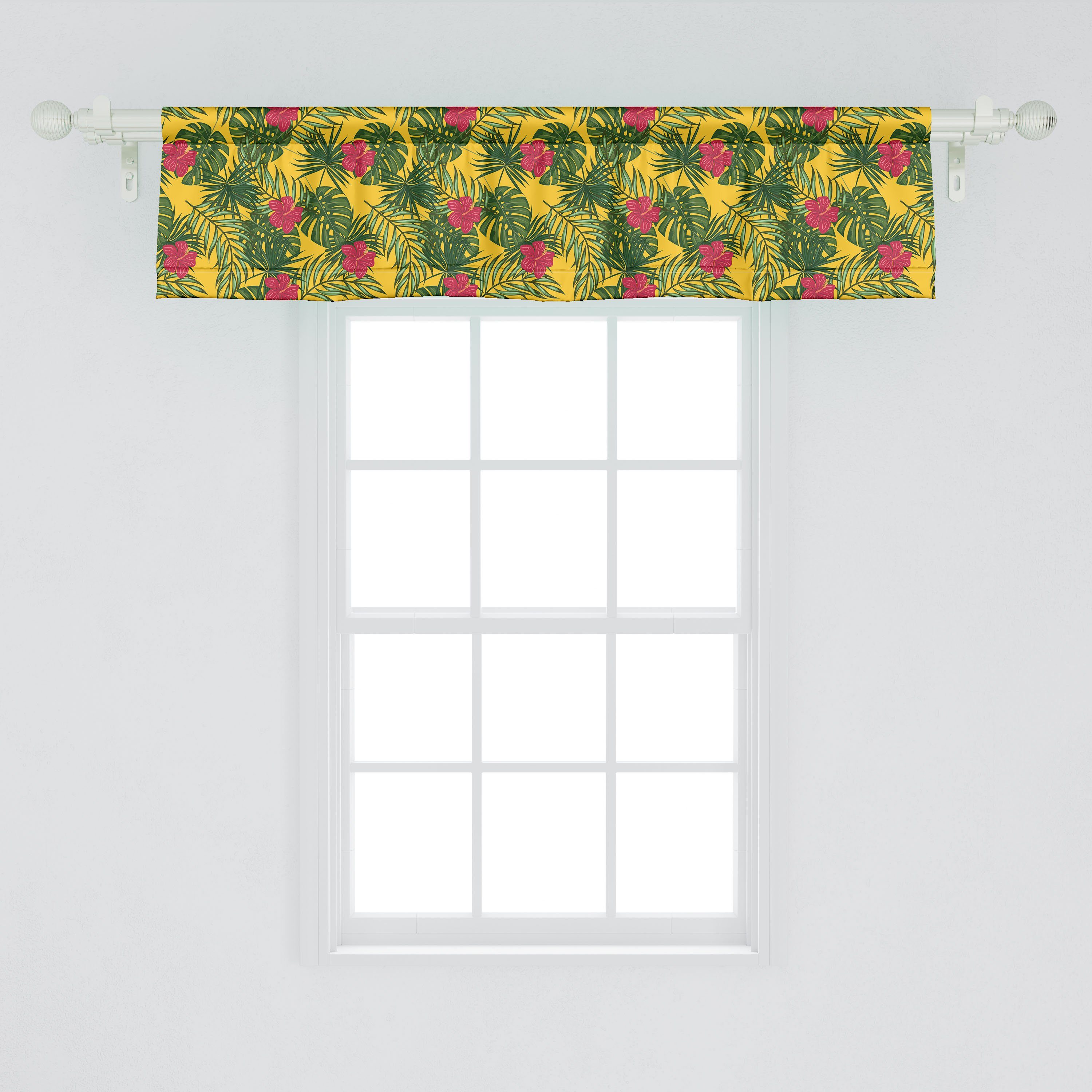 Scheibengardine Vorhang Volant für Schlafzimmer Abakuhaus, Kunst Leaves Dekor mit Küche Stangentasche, Exotische Microfaser, Tropisch Monstera