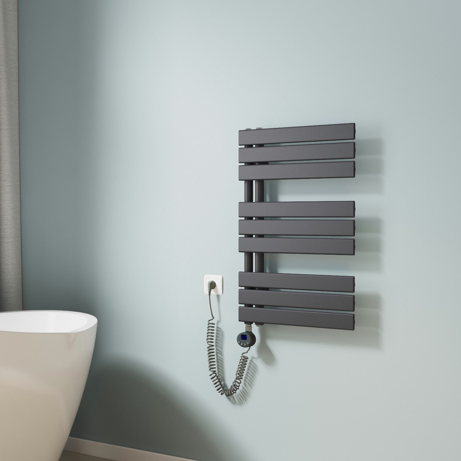 EMKE Elektrischer Badheizkörper Anthrazit mit Thermostat günstig online kaufen
