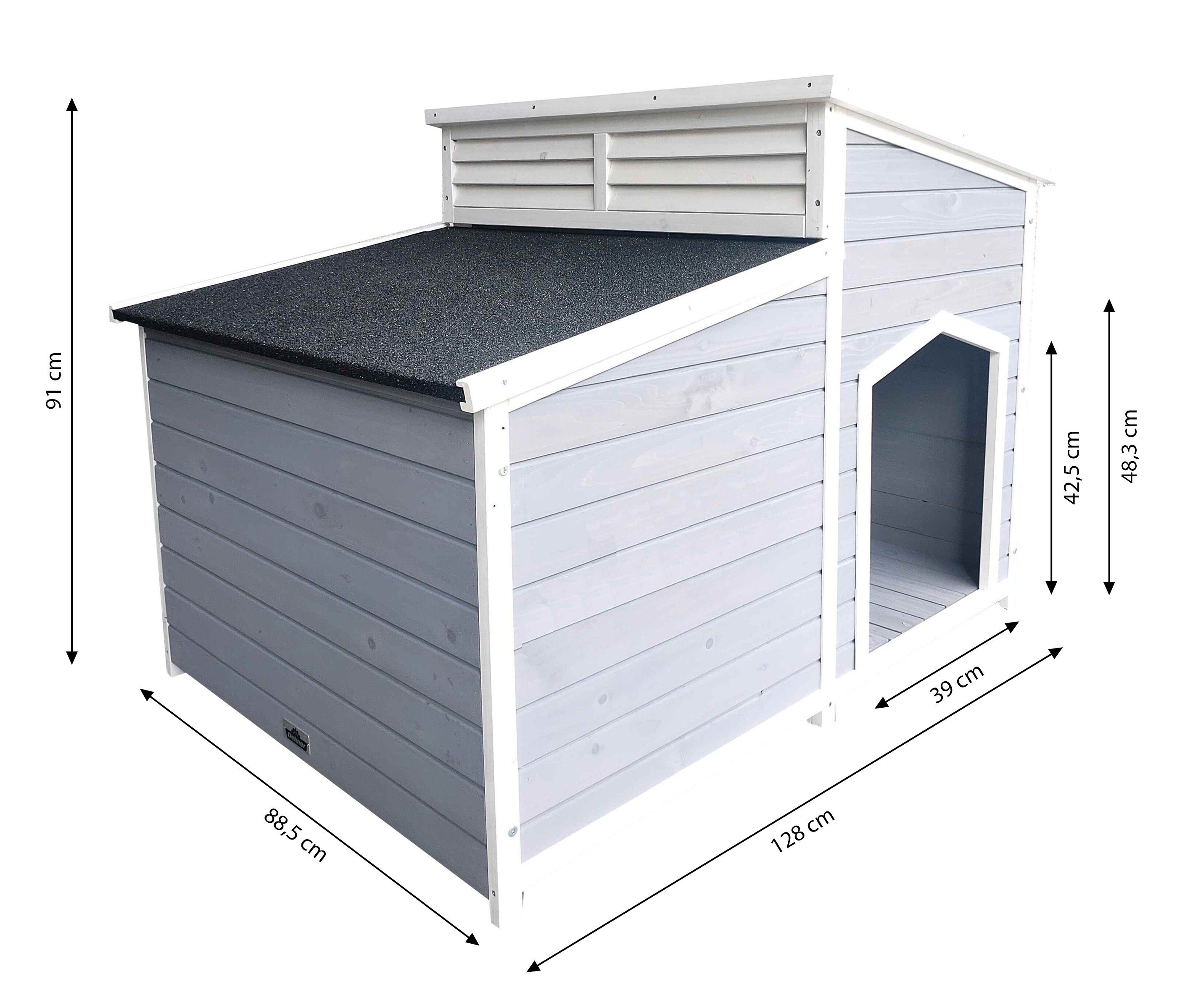 Dehner Tierbett Hundehütte Balu, 128 x 91 x 88.5 cm, robust verarbeitet aus Tannenholz mit Bitumendach