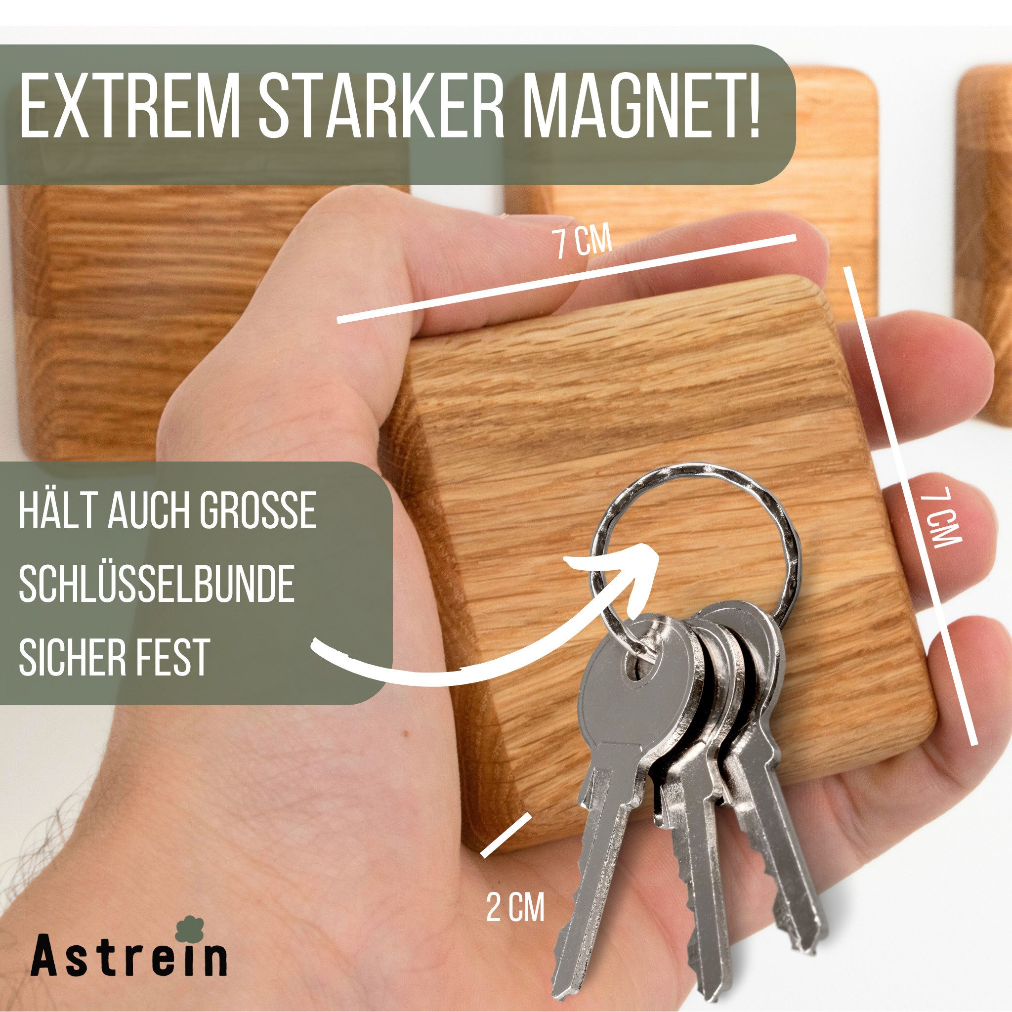 Astrein Schlüsselbrett Magnetischer Schlüsselhalter aus Eiche 4er Set