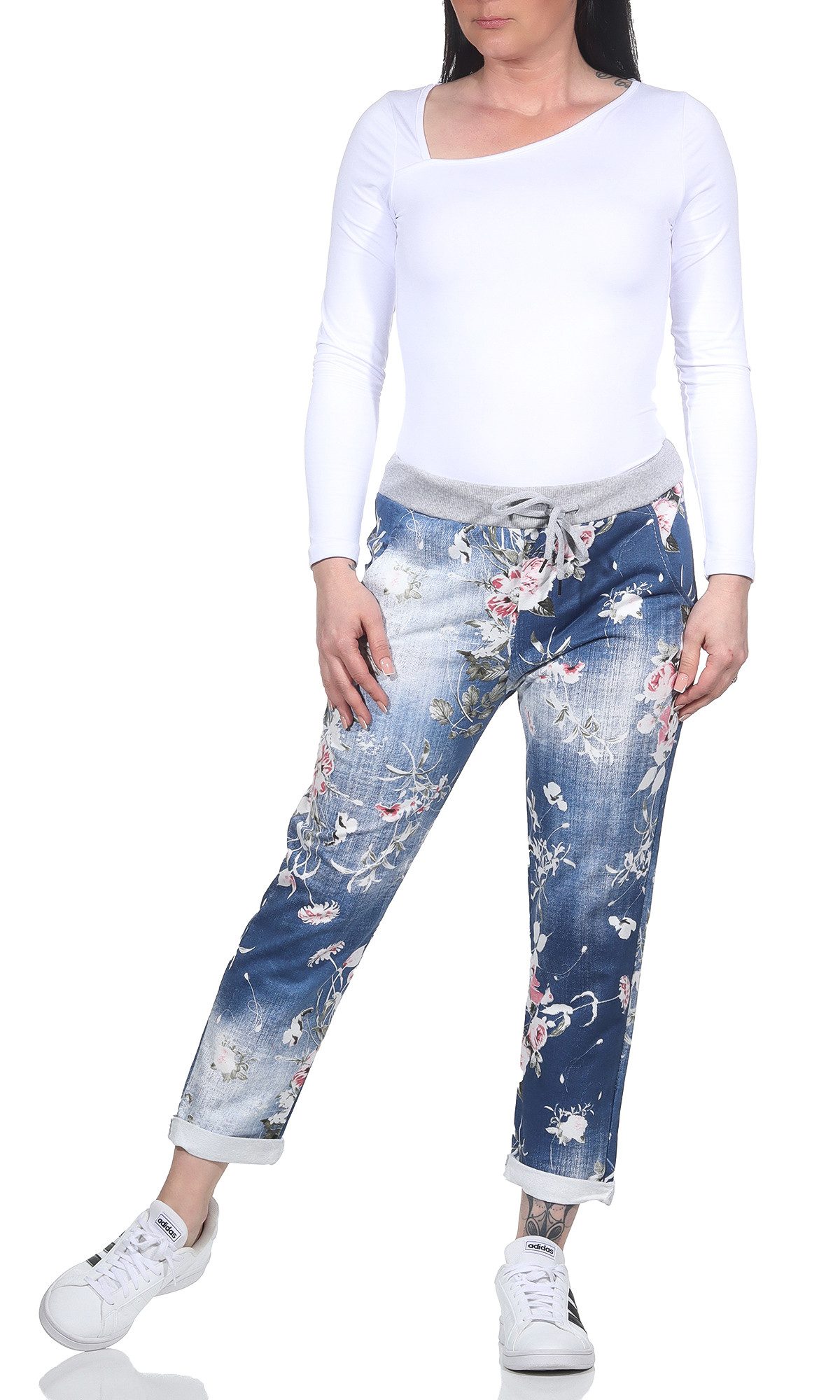 CLEO STYLE Jogginghose Damen Jogginghose 2581 36-40 Dunkelblau / Blume günstig online kaufen