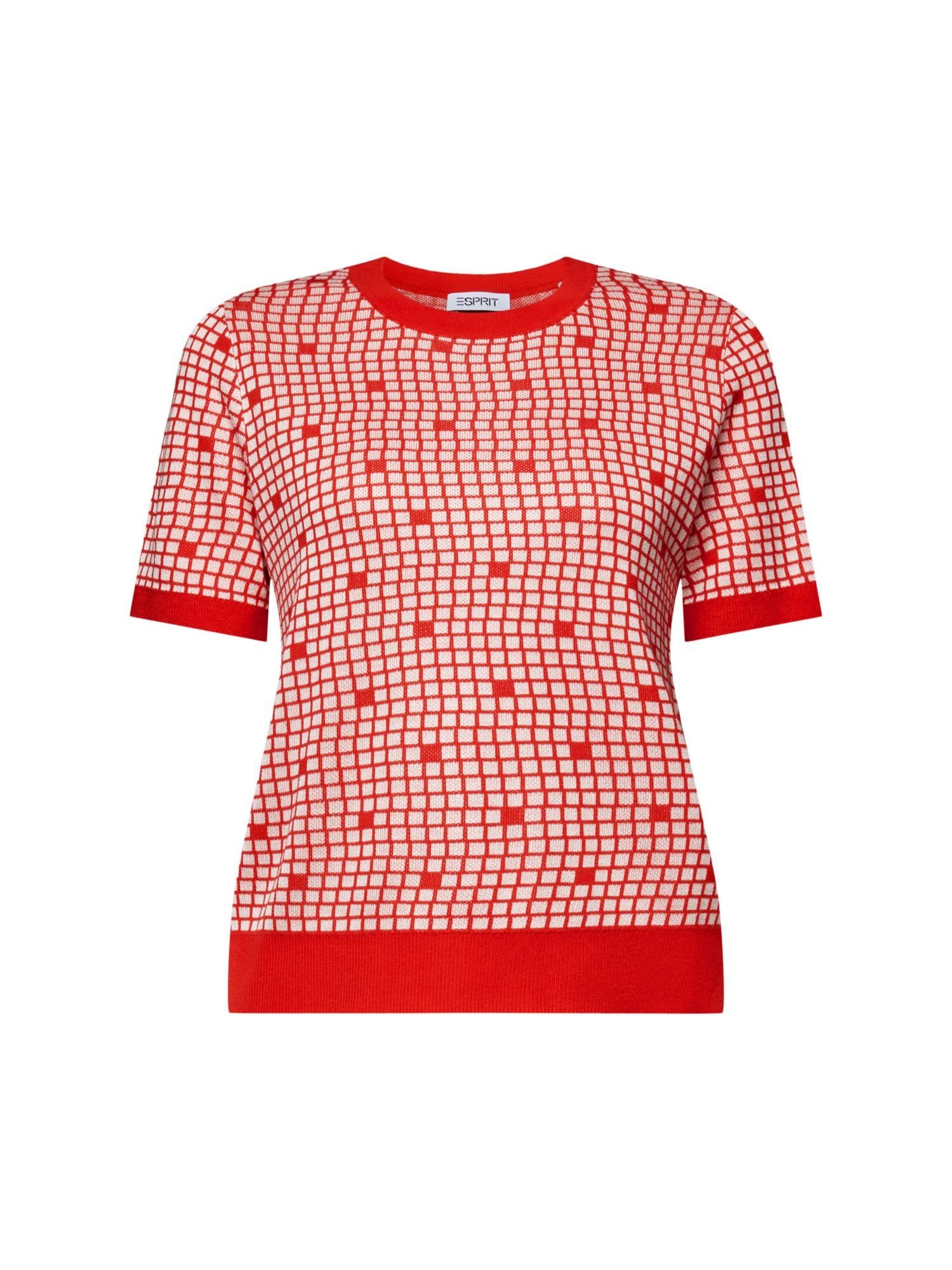 Esprit Kurzarmpullover Jacquard-Sweatshirt mit Rundhalsausschnitt RED