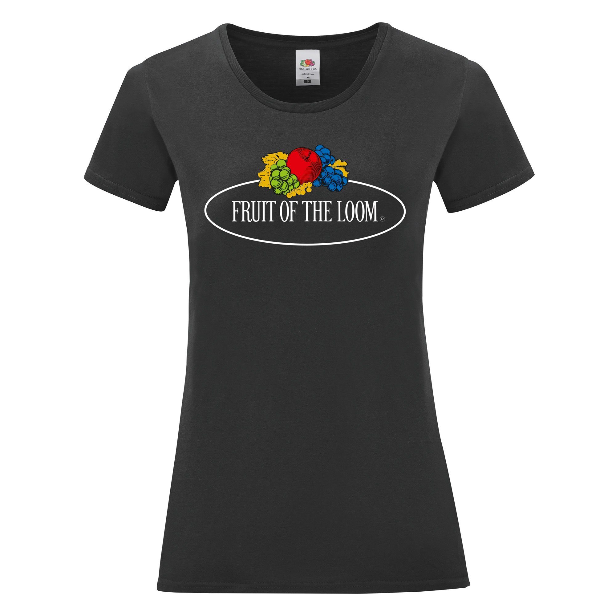 Iconic groß Rundhalsshirt 150 - T-Shirt Ladies of schwarz Vintage-Logo Fruit Loom the