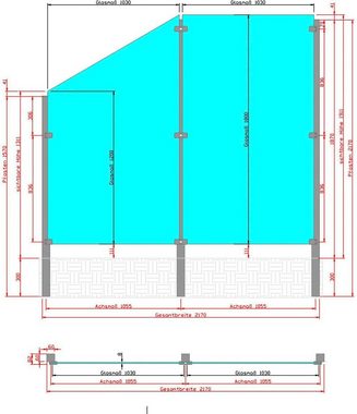 STAKET PRO Zaun, (Set), Glaszaun, Gesamtlänge: 2,212 m, 3 Pfosten