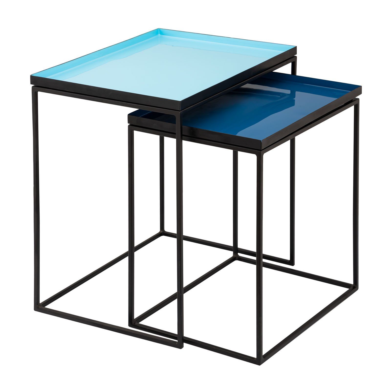 Beistelltisch Minara - Emaille Couchtisch blau 2er Sofatisch Copenhagen türkis Set