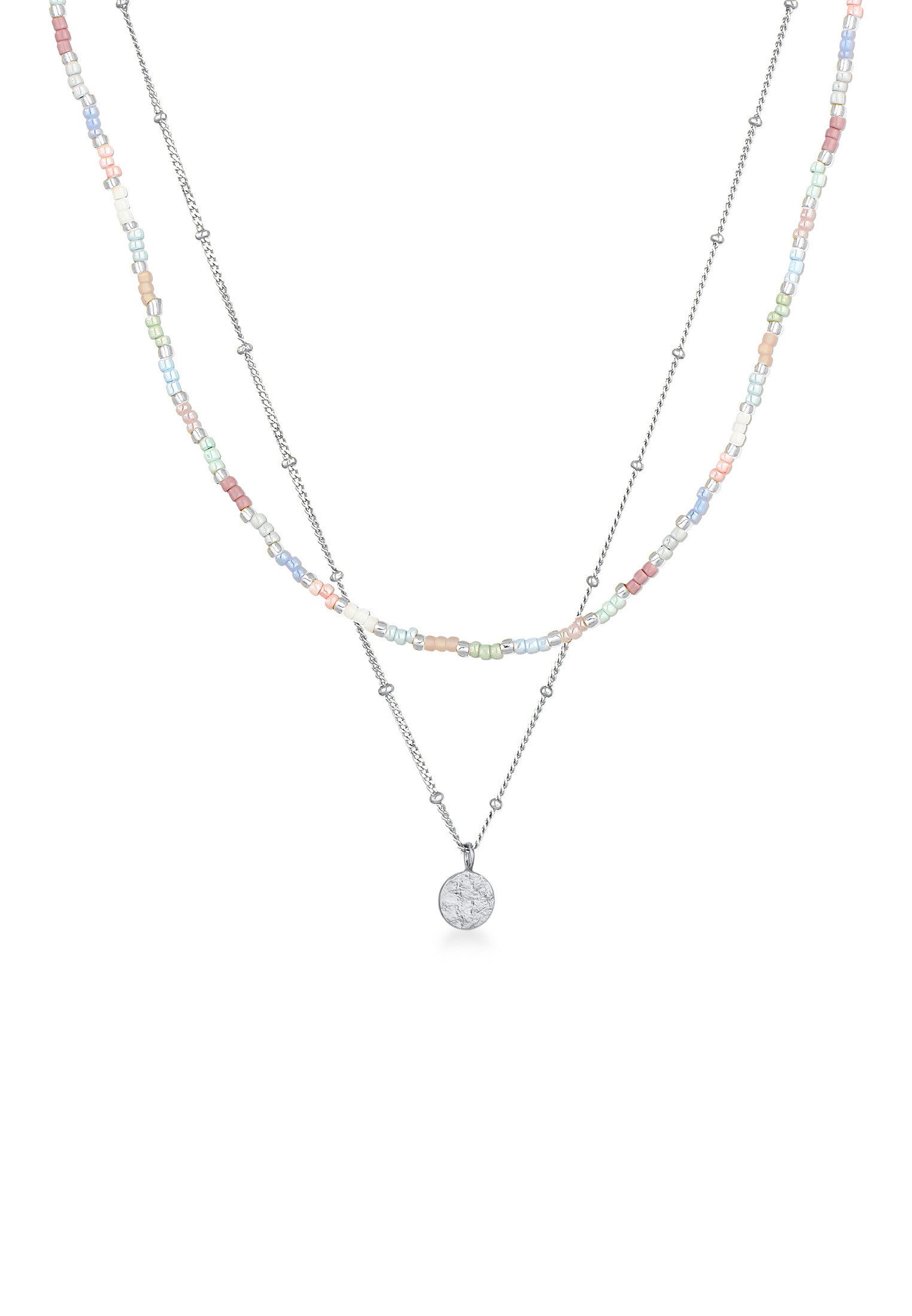 Ketten-Set Layer Glas Beads Pastell Plättchen Anhänger 925 Sterling Silber