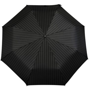 iX-brella Taschenregenschirm first class Regenschirm mit Auf-Zu-Automatik, für Herren, groß, satbil - Nadelstreifen schwarz