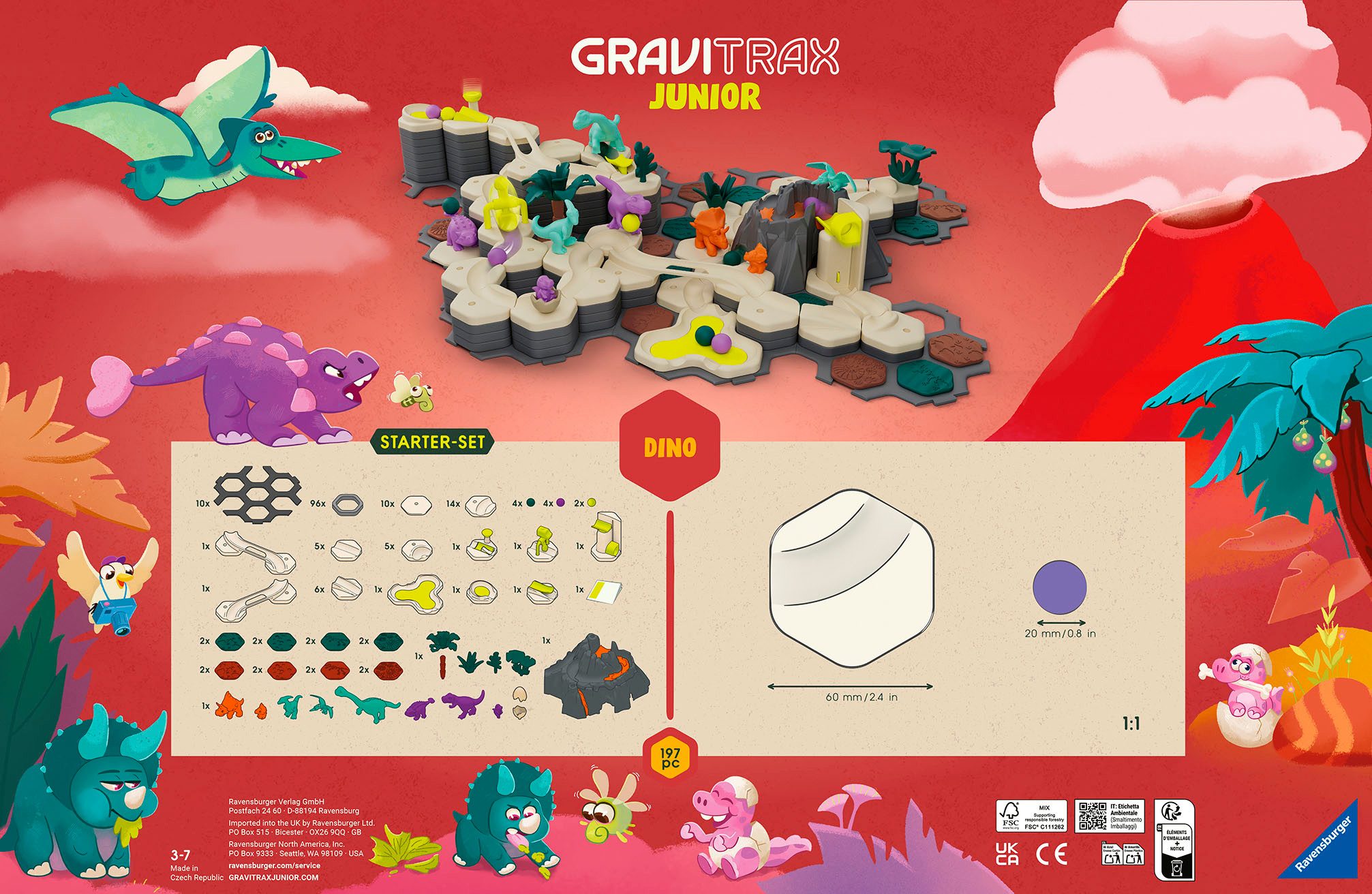Ravensburger Kugelbahn-Bausatz GraviTrax Junior Starter-Set XXL Dino, Made in Europe