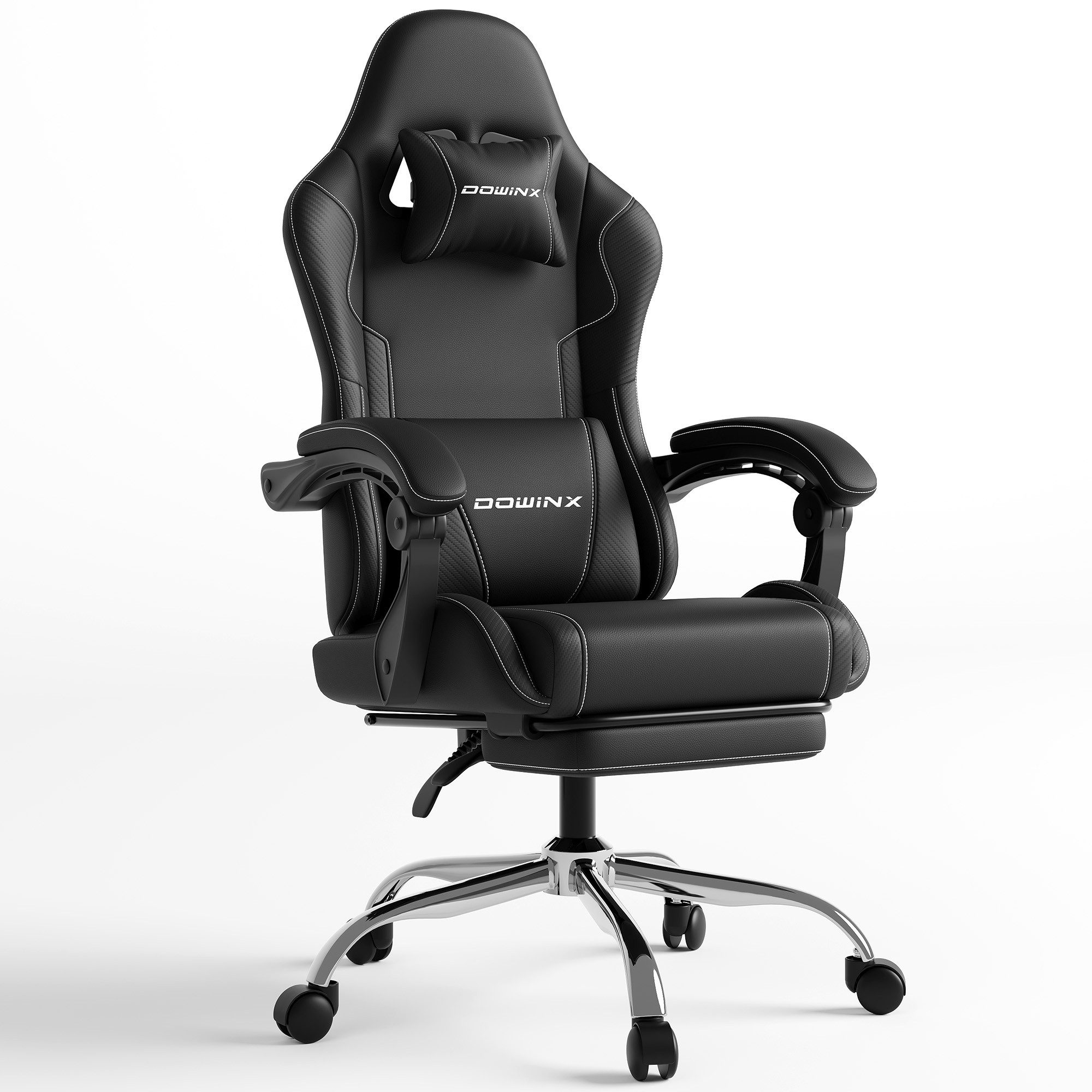 Dowinx Gaming-Stuhl Ergonomischer Gamer Stuhl für Büro und Home Office (Packung), Verstellbarer Bürostuhl mit Rückenlehne bis 150°, mit Fußstütze