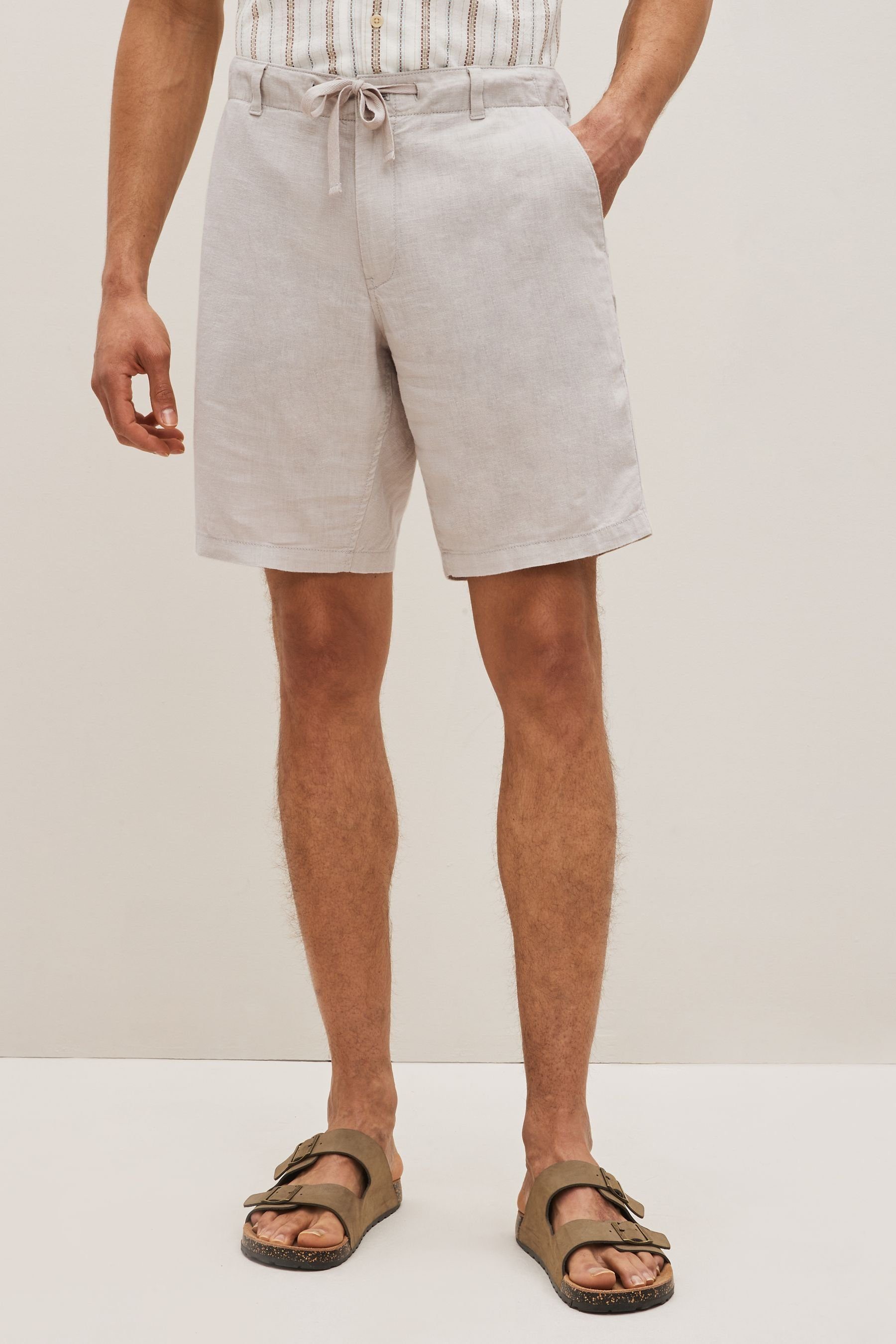 Next Shorts Hose aus Leinengemisch mit Gummibund (1-tlg) Bone Grey