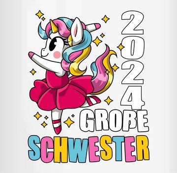 Shirtracer Tasse Große Schwester 2024 mit Ballerina Einhorn, Keramik, Kaffeetasse Schwester & Bruder