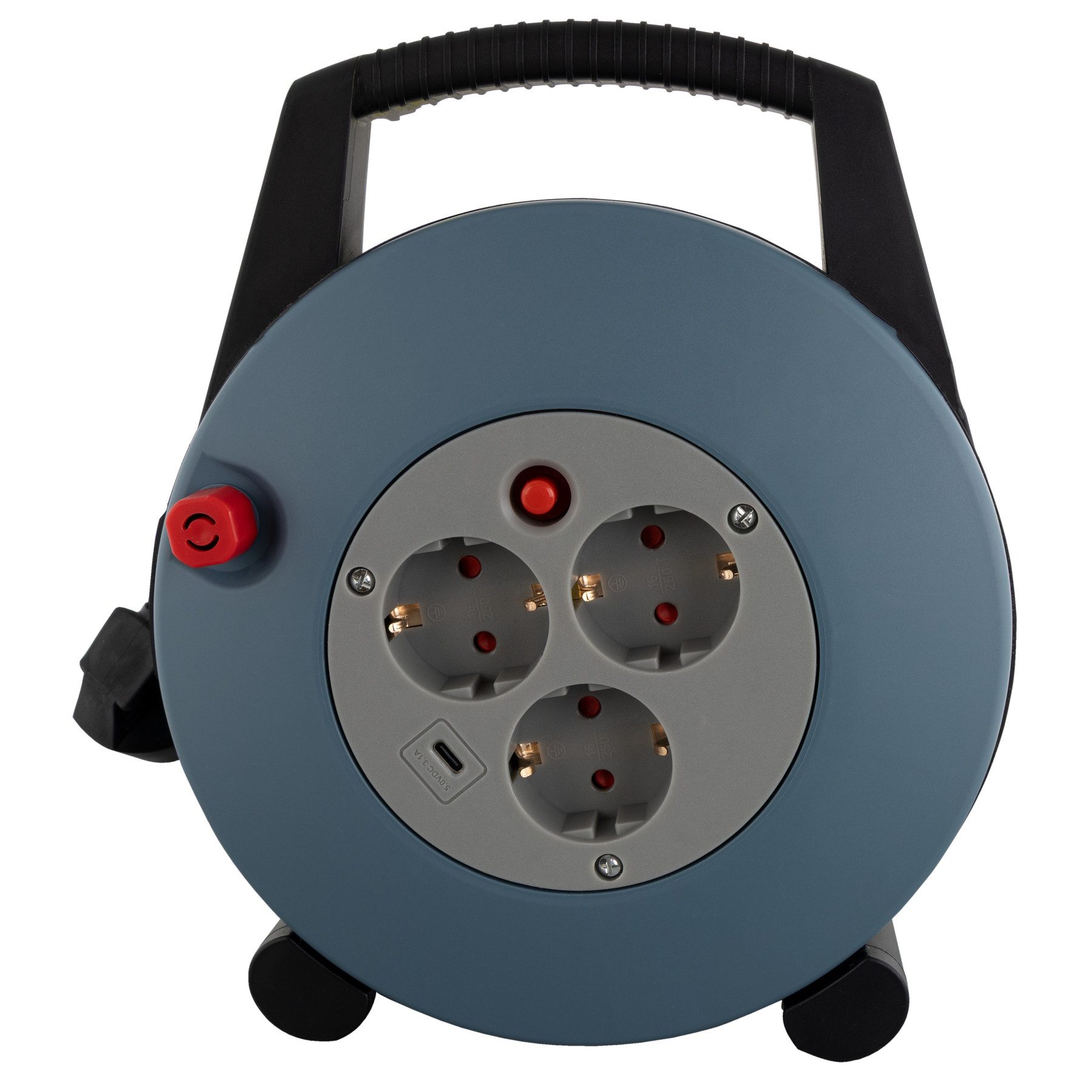 REV REV Kabelbox H05VV3G1,5, 3-fach, 1x USB-C, schwarz/grau, 10 m Kabeltrommel