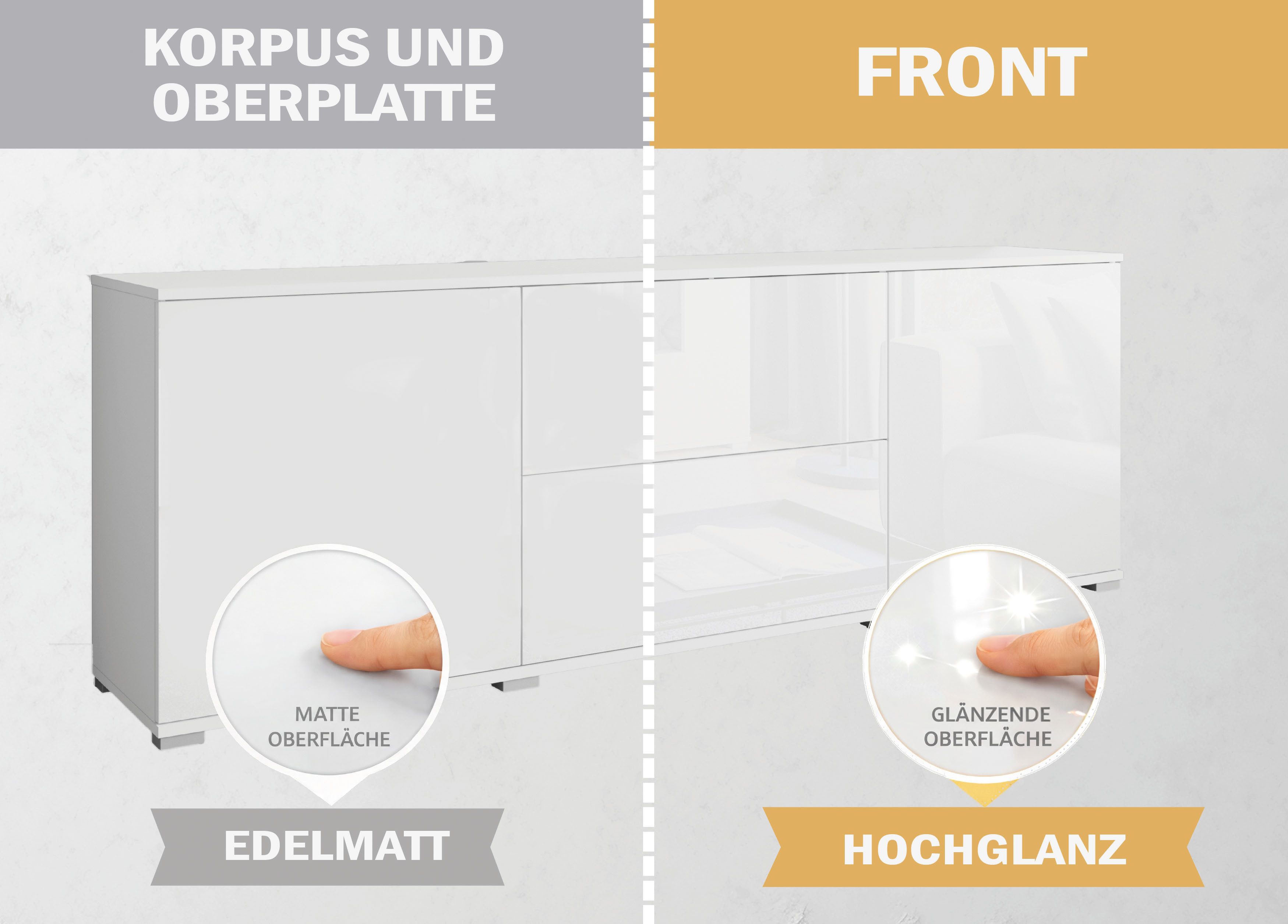 OTTO home Lowboard Kenia (1 St), 2 Türen, 2 Schubladen, Breite 180 cm, höhenverstellbare Einlegeböden