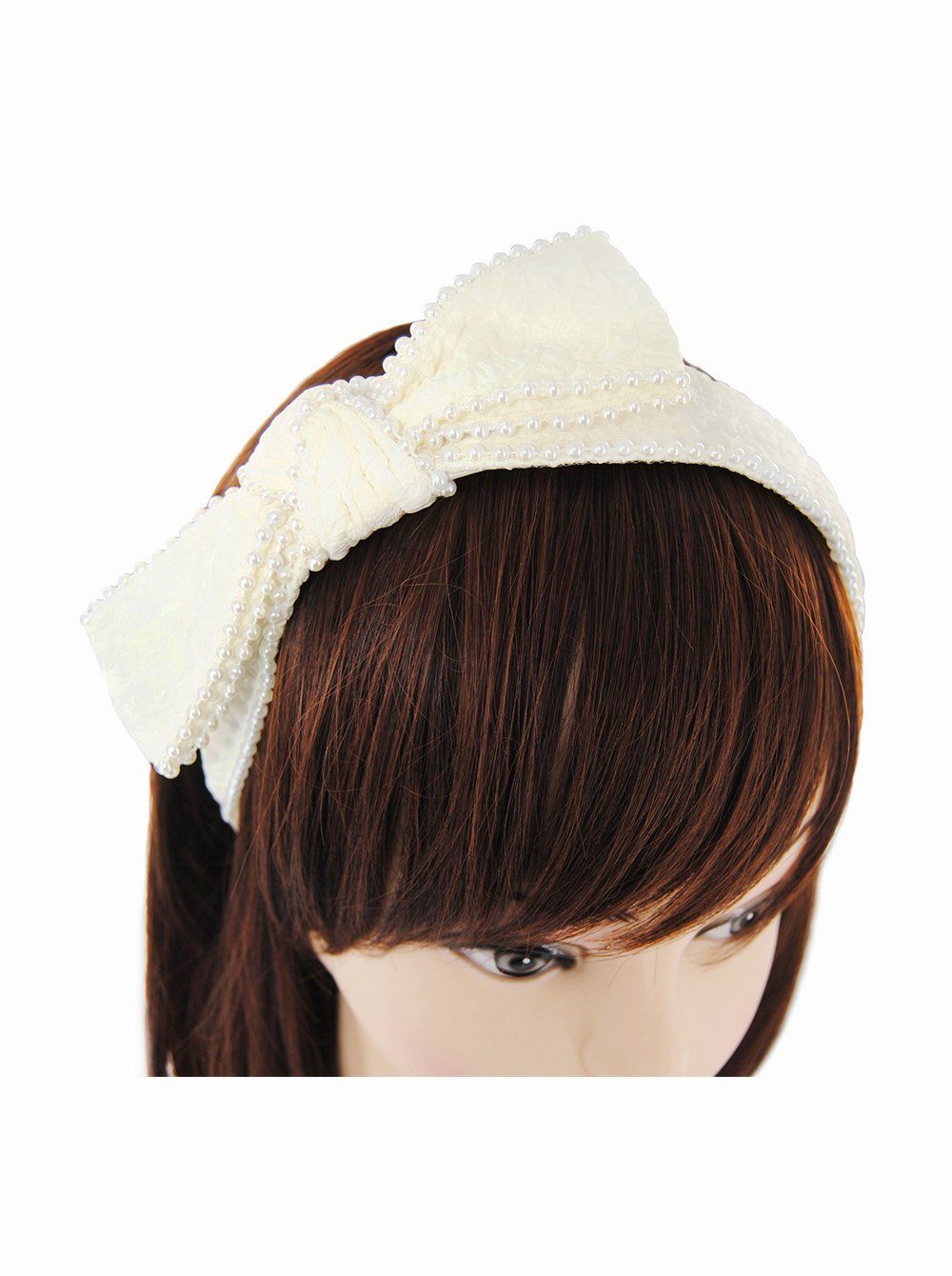axy Haarreif Haarreif mit Perlen und große Schleife 14,5 cm x 4,5 cm, Vintage Damen Haareifen Haarband