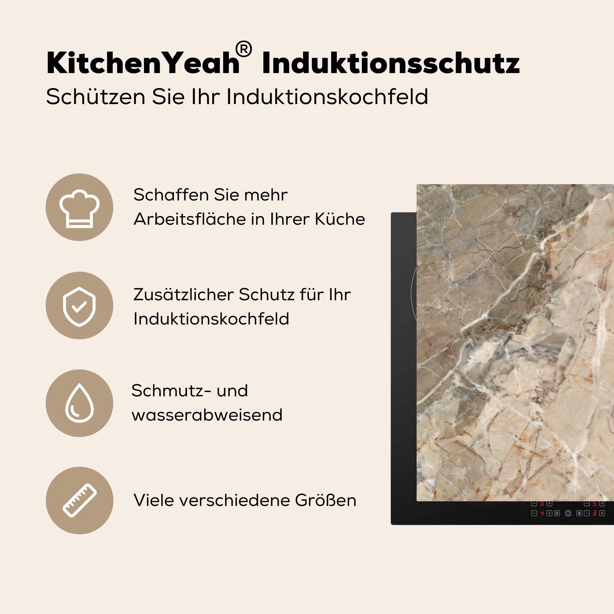 Gelb nutzbar, Vinyl, tlg), - Grau Ceranfeldabdeckung MuchoWow - Herdblende-/Abdeckplatte 70x52 Mobile - Arbeitsfläche Kristalle, (1 Granit cm,