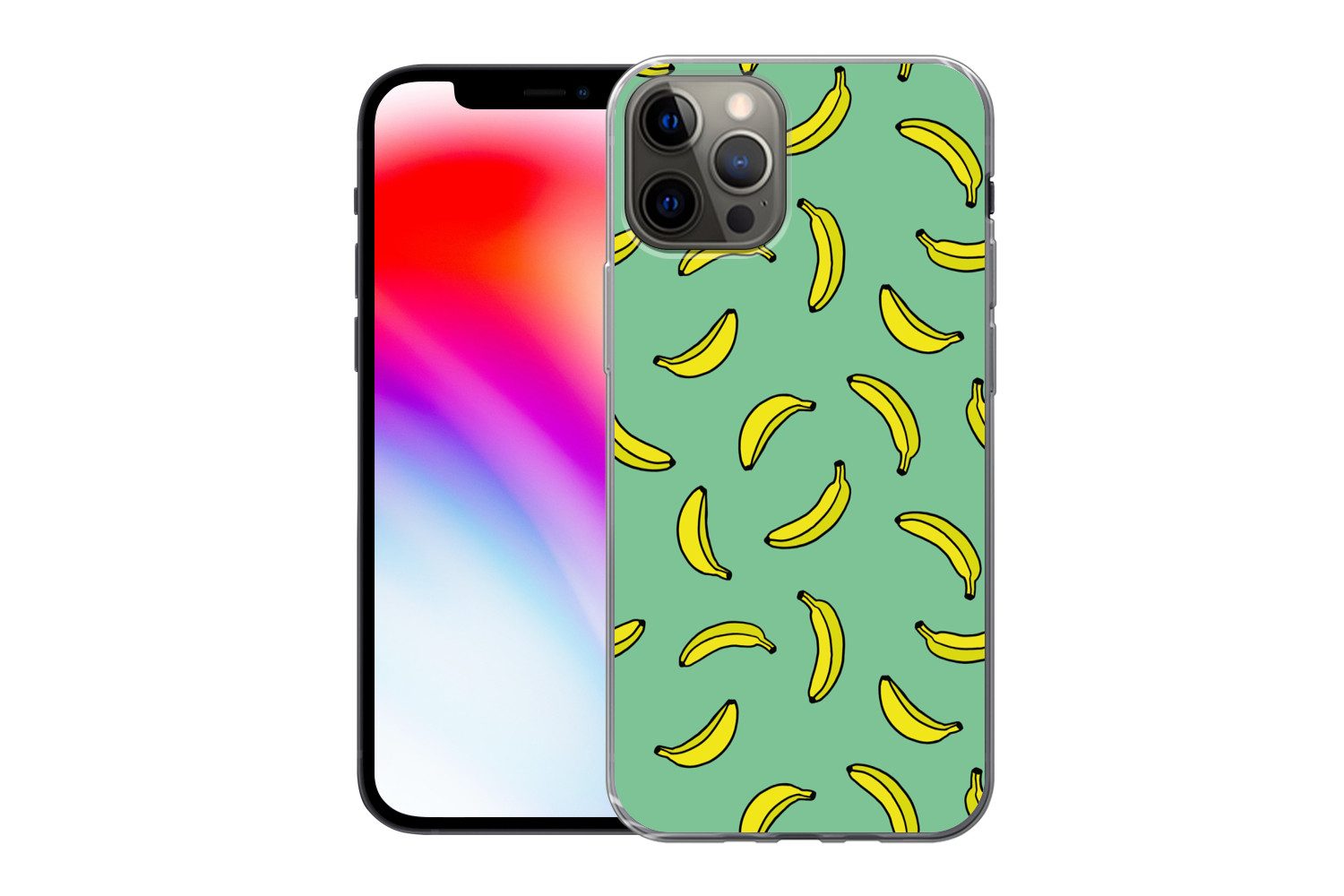 MuchoWow Handyhülle für Apple iPhone 12 Pro Bananen - Gelb - Grün - Druck, Smartphone-Bumper, Print, Handy Schutzhülle Dünn