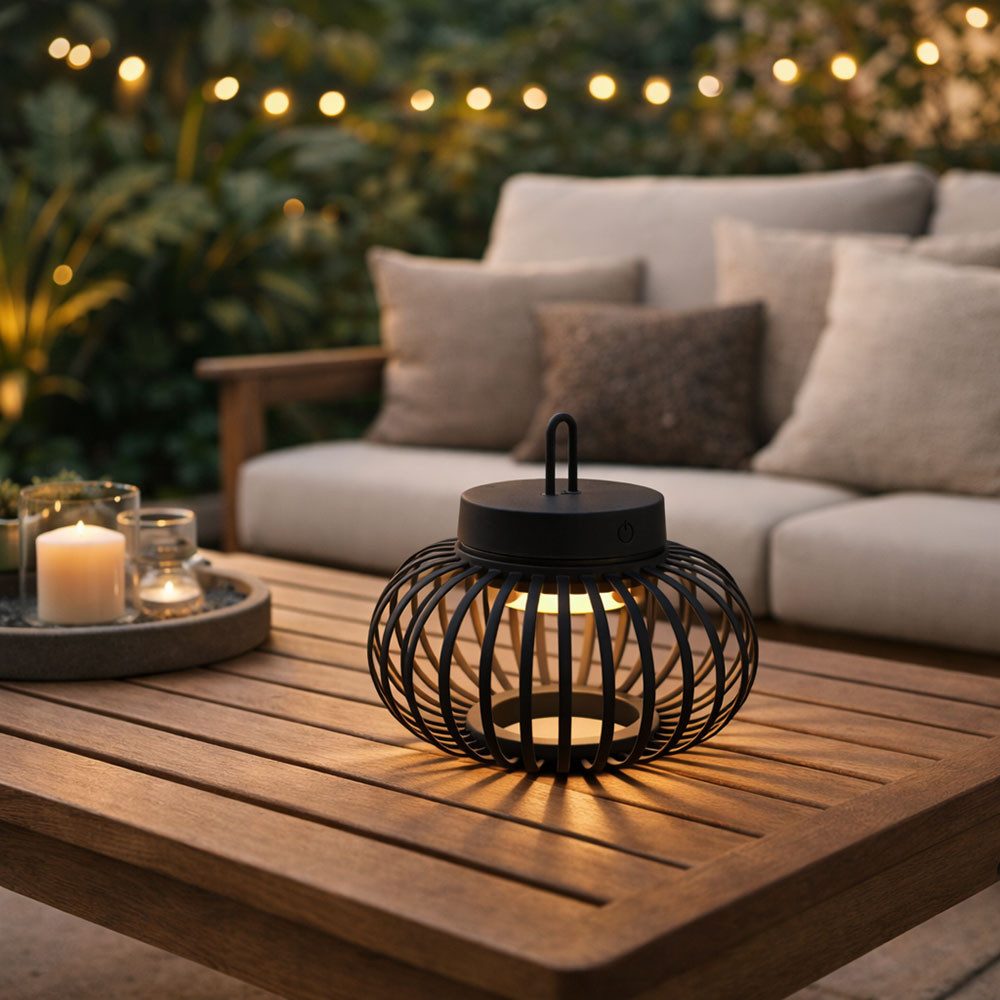 JUST LIGHT LED Außen-Tischleuchte, LED-Leuchtmittel fest verbaut, Warmweiß, Tischleuchte Pendellampe Innen Außen LED Touchdimmer Akku D 25 cm