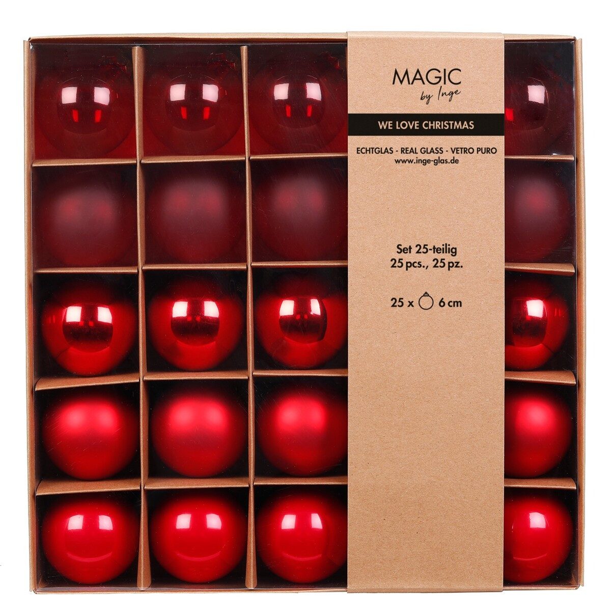 Asmodee Weihnachtsbaumkugel Holly & Jolly Flow-Christbaumkugeln merry red 6cm 25 Stück aus Glas