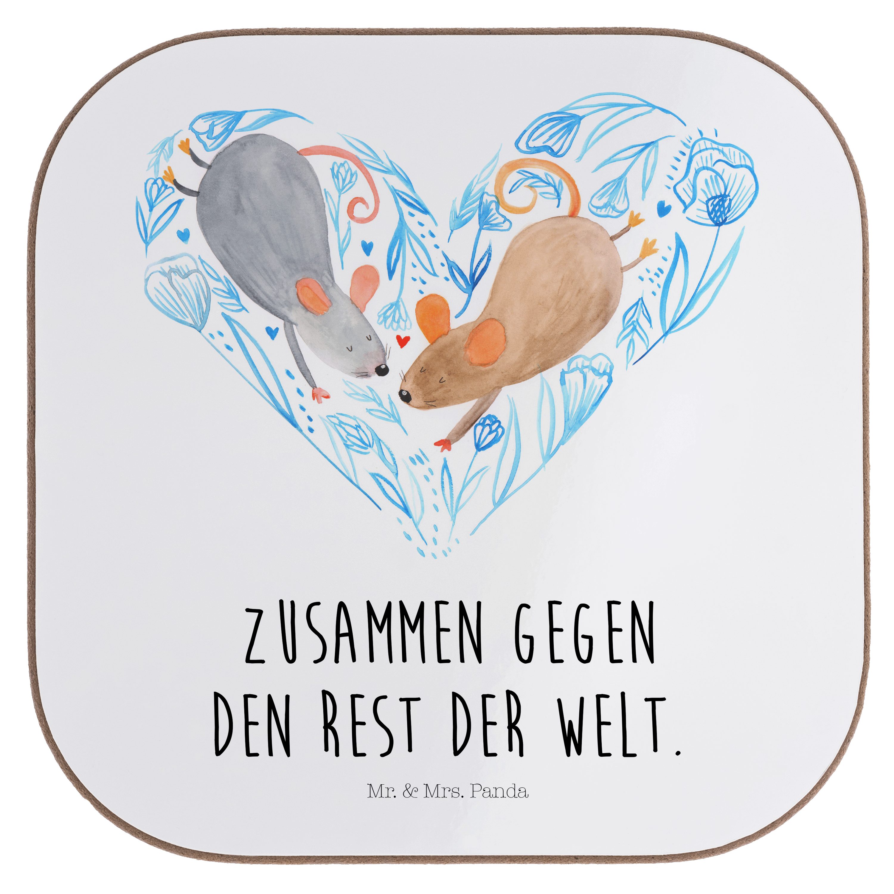 Mr. & Mrs. Panda Getränkeuntersetzer Hochzeit Mäuse Herz - Weiß - Geschenk, Hochzeitskarte, Hochzeitsfeier, 1-tlg.