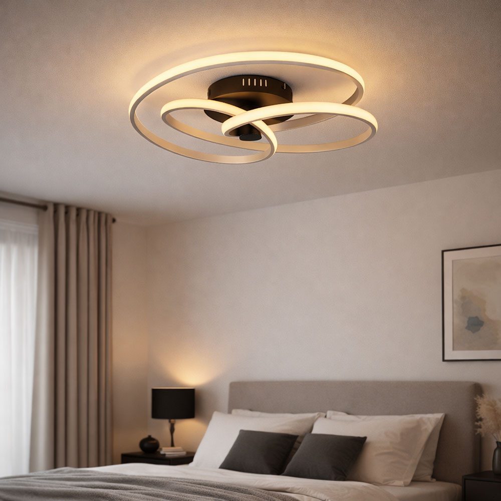 GLOBO LIGHTING LED Deckenleuchte, LED-Leuchtmittel fest verbaut, Warmweiß, LED Deckenlampe Designleuchte Aluminium geschwungen nickel matt D 50cm