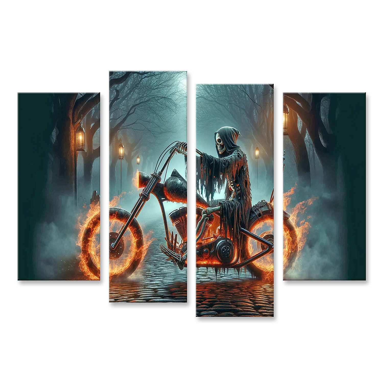 islandburner Leinwandbild Hirsch im Morgenfrost: Sonnenaufgang über goldenem Feld