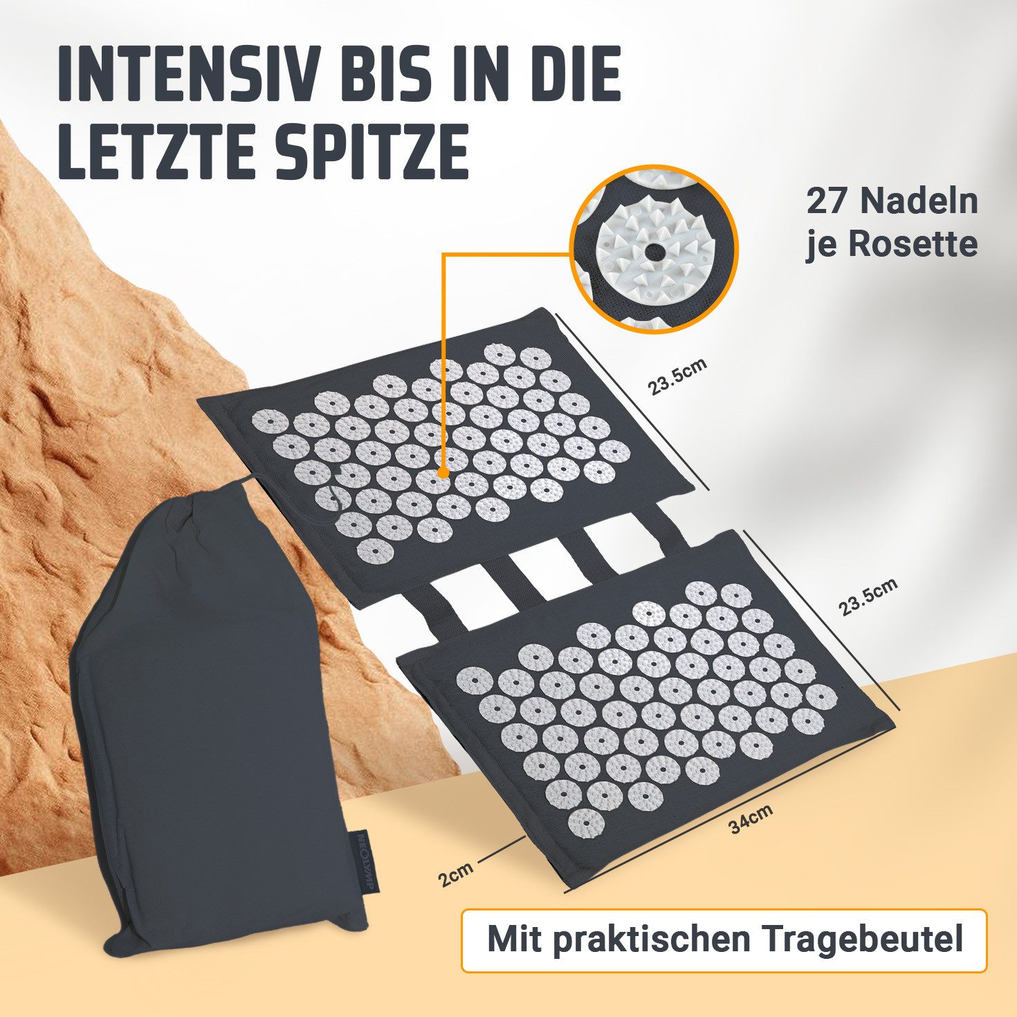 NEOLYMP Meditationskissen Akupunktur Fußmassage Matte mit ABS-Spitzen – Vielseitige Stimulation, Massagematte für Füße - abwaschbar, umweltfreundlich, mit Tragetasche