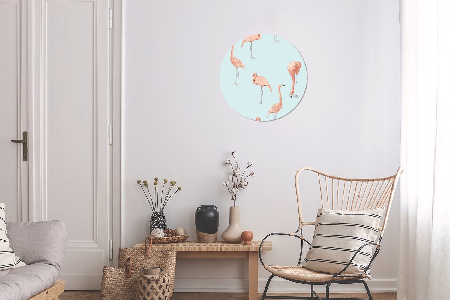 30x30 MuchoWow - Wandbild, St), (1 Wohnzimmer, Kreis Muster Wanddekoration cm - Rundes Forex, Gemälde Flamingo, Natur