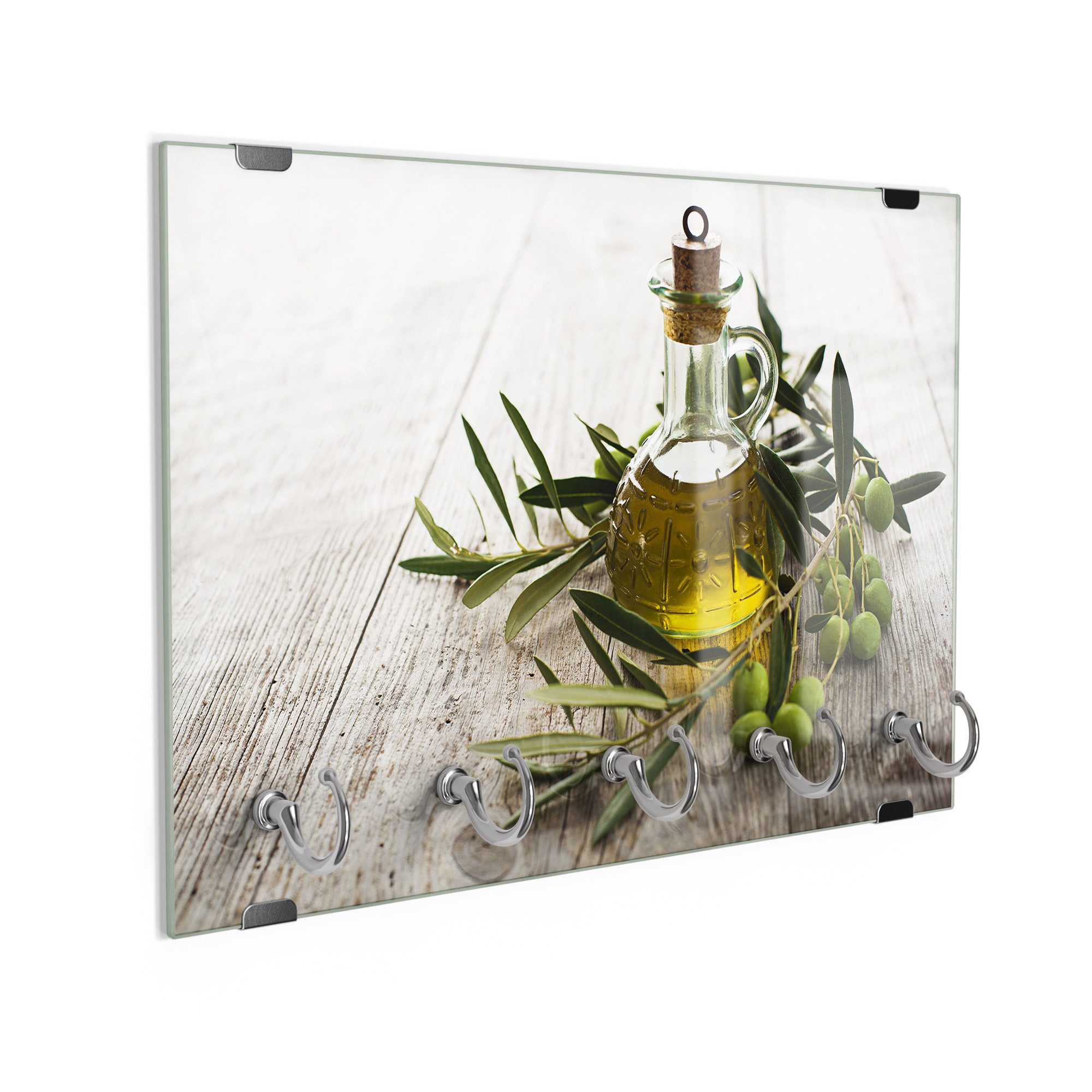DEQORI Schlüsselbrett 'Olivenöl mit Olivenzweig', (1 St), Schlüsselhalter Schlüssel Haken Schlüsselboard modern Schlüsselleiste
