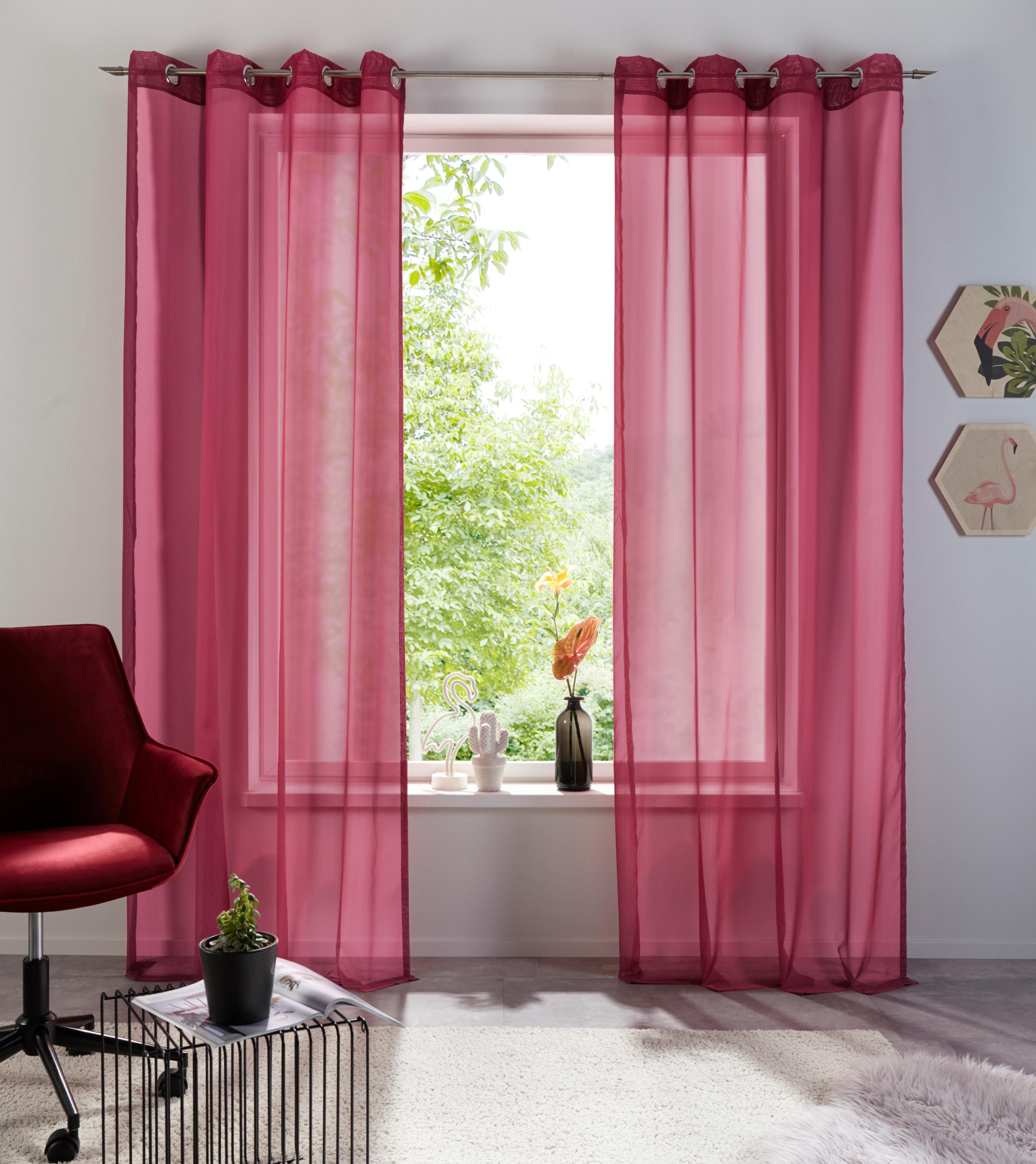 Gardine XANA, my home, Ösen (1 St), transparent, Polyester, 1 Schal, Voile, einfarbig, pflegeleicht bordeaux