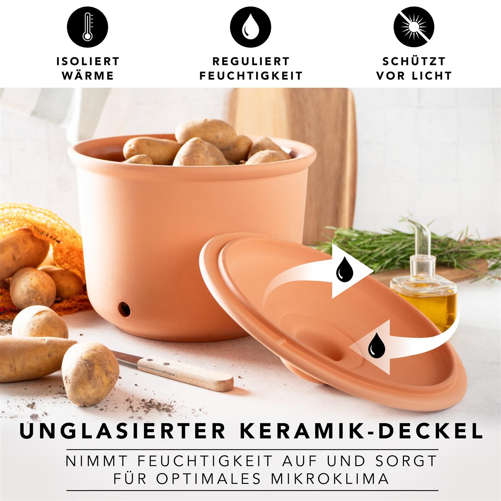 RÖMERTOPF Vorratsdose Frische-Topf MAXI PLUS - Kartoffeln Aufbewahrung 5,5 Liter, Keramik, (Set), aus Naturton