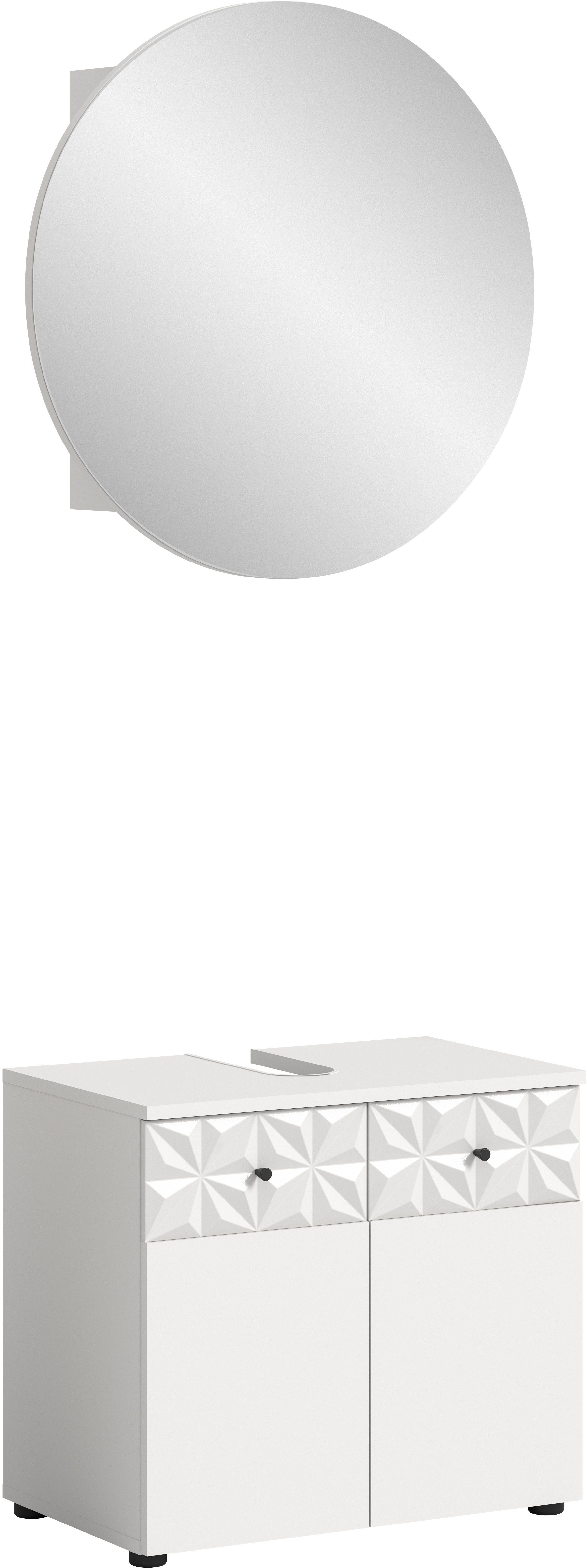 welltime Badezimmer-Set VICENZA, Breite 60cm, 2-teilig, mit Ornamentabsetzung, (best. aus: Waschbeckenunterschrank und Spiegelschrank), Waschbeckenunterschrank und Spiegelschrank