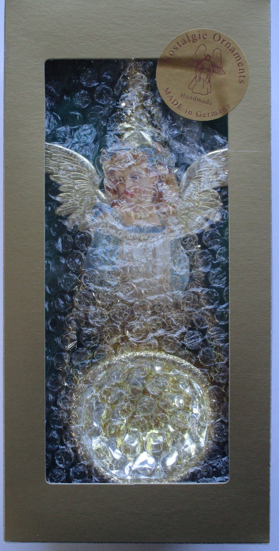 Nostalgie Christbaumschmuck Thüringen Christbaumschmuck Viktorianisches Ornament, Gold, mit Reflexkugel und Engel (1-tlg), Viktorianisches Ornament, Gold, mit Reflexkugel und Engel