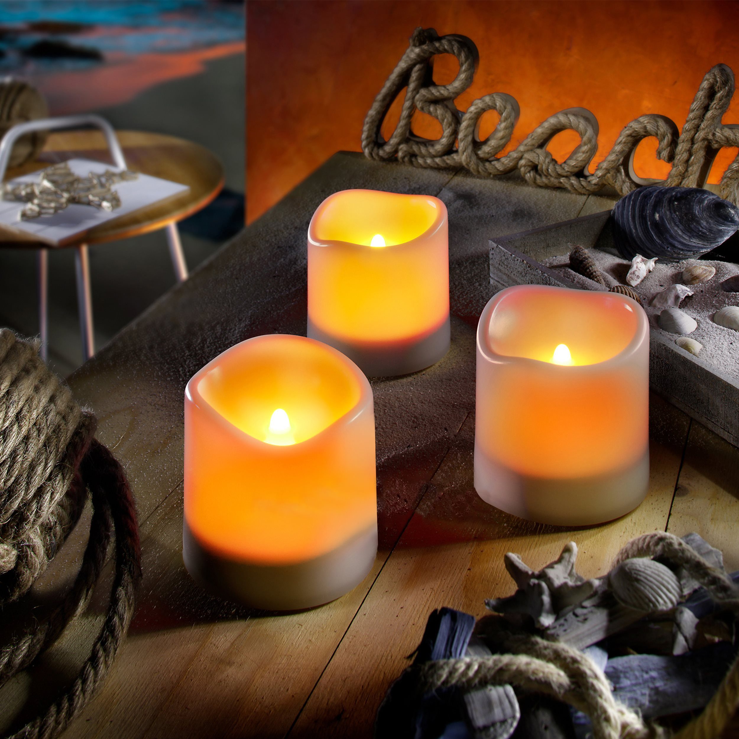 esotec LED-Kerze 3er Set Solarkerzen Romantica gelbe LED, Flackerlicht 10,5x10cm 102054 (Komplettset)