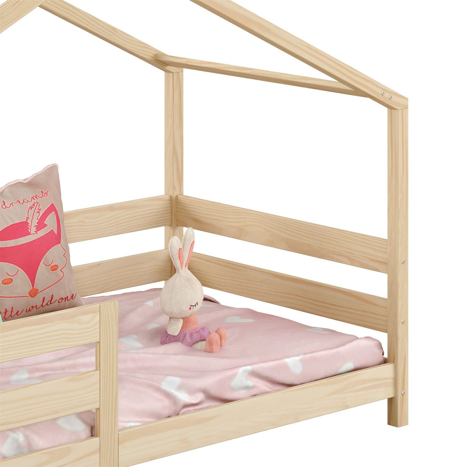 IDIMEX Kinderbett RENA, Hausbett 200 Montessori Rausfallschutz natur Kiefer 90 Bett Kinderbett nat x