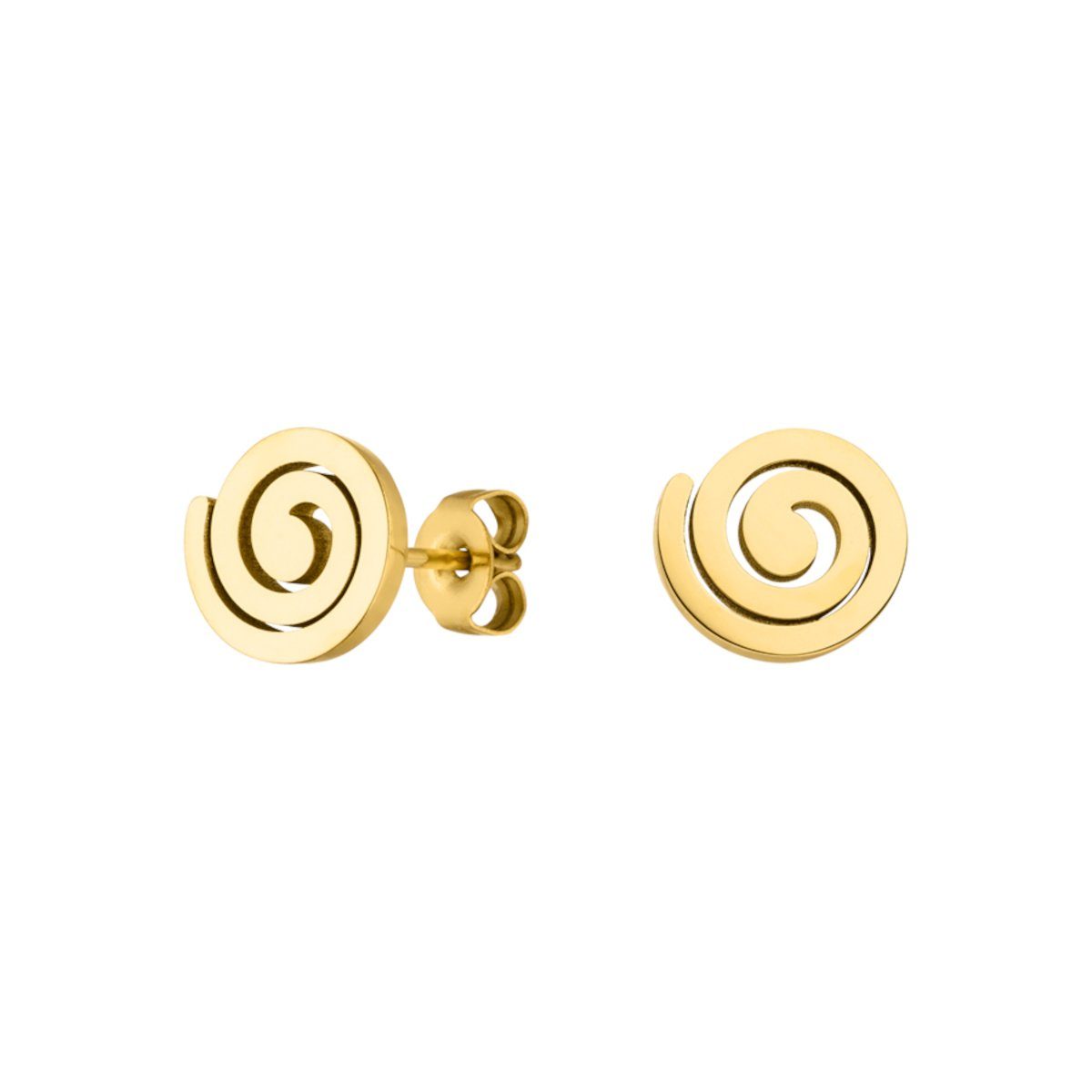 LUUK LIFESTYLE Paar Ohrstecker Spirale, wasserfest & alltagstauglich, hautverträglich, modernes Design, inklusive schöner Schmuckbox Gold