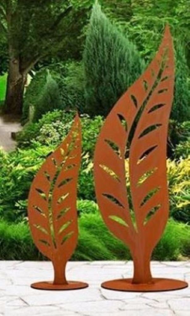 Ferrum Art Design Gartenfigur Skulptur - (Stück) Blätter im Wind Edelrost