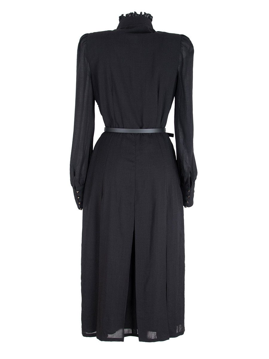 RUA & RUA Midikleid Kleid aus Wolle & Seide mit Rüschen in Schwarz Mit Rüschen