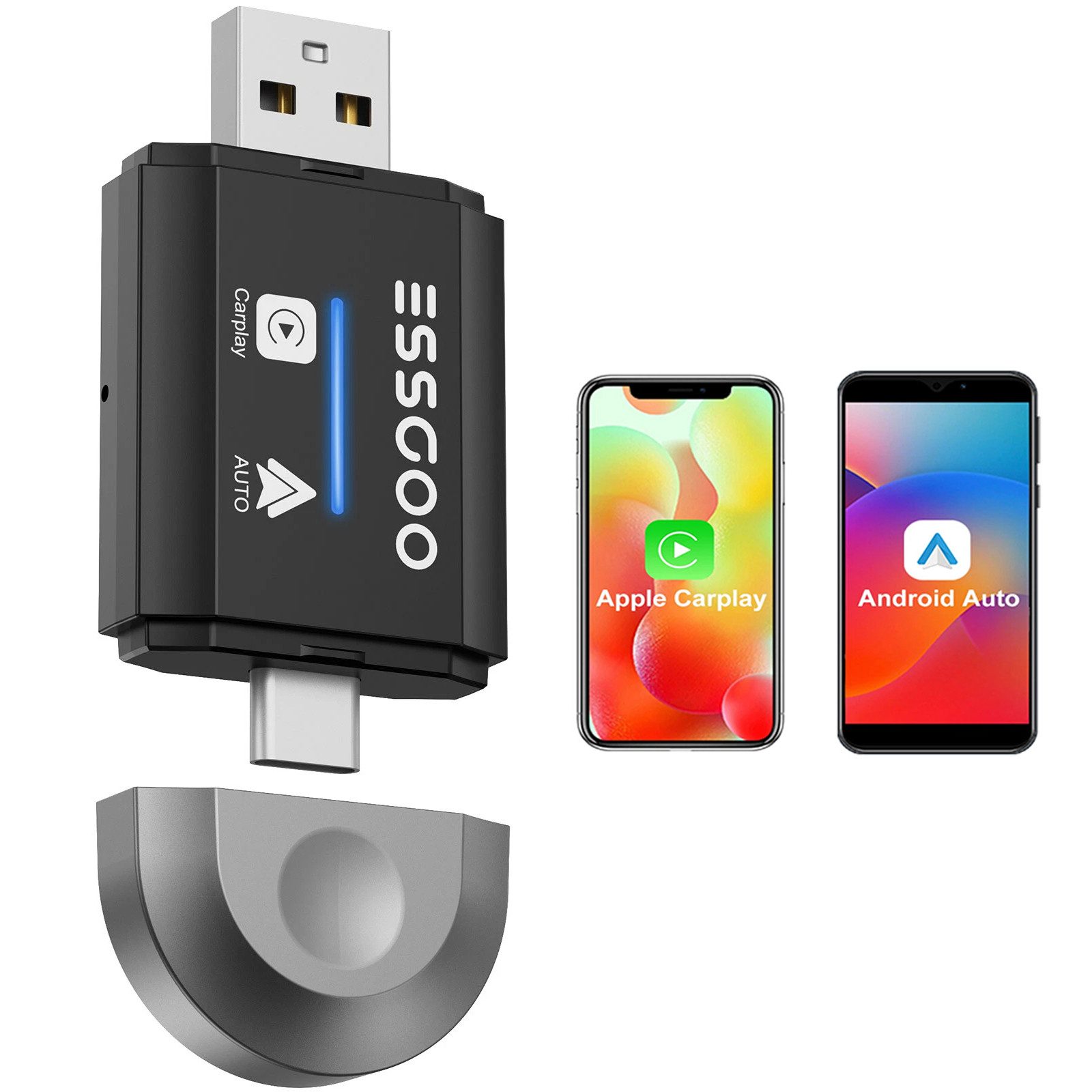 2 in 1 Kabelloses Carplay Android Auto USB Car Dongle Connect Box Adapter